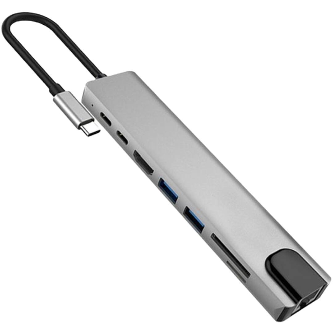 Front. Sanoxy - 8 in1 USB C to Type C USB 3.0 Hub 4K HDMI Ethernet Micro SD/TF Card Adapter Dock - Gray.