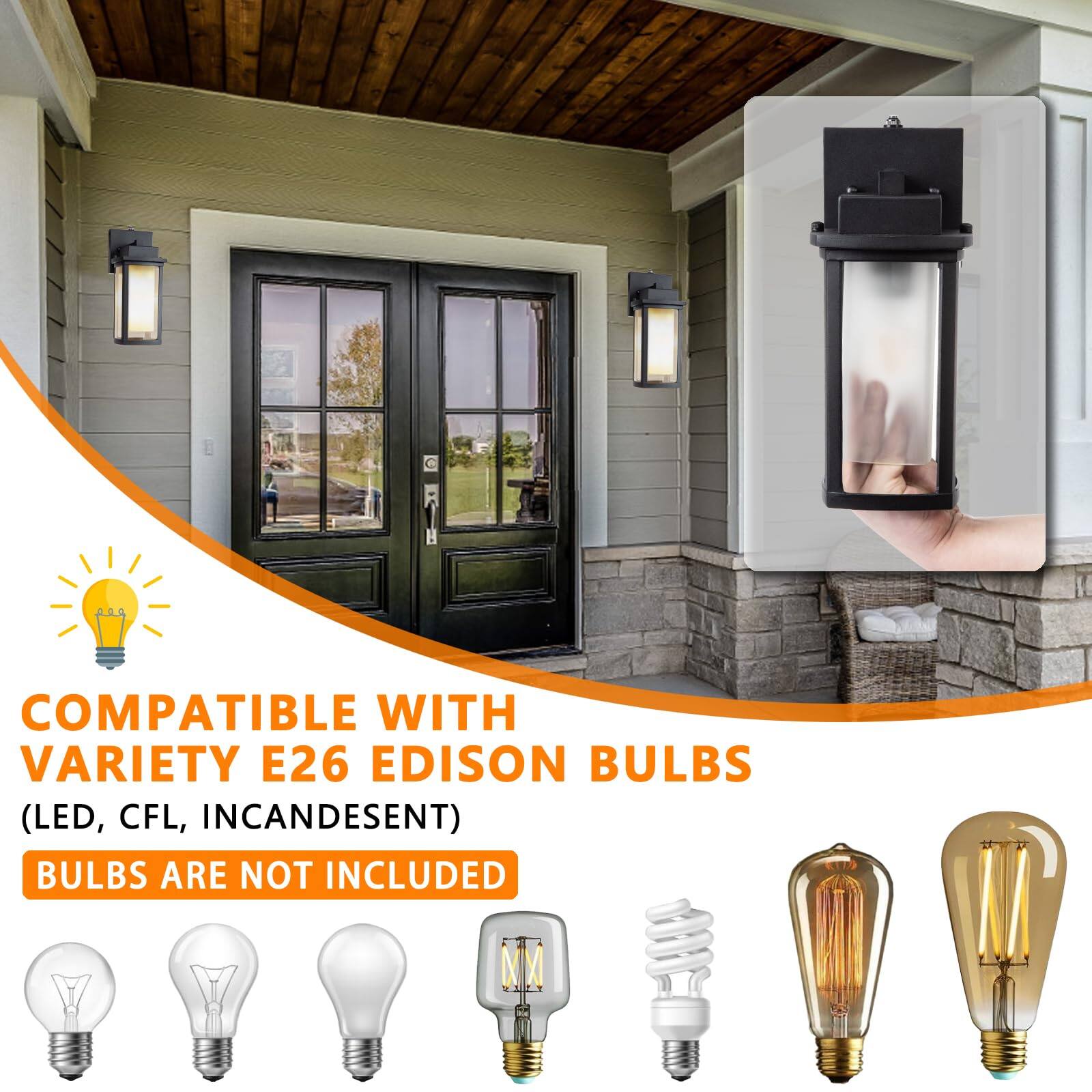 COMPATIBLE WITH VARIETY E26 EDISON BULBS (LED, CFL, INCANDESCENT)  
BULBS ARE NOT INCLUDED