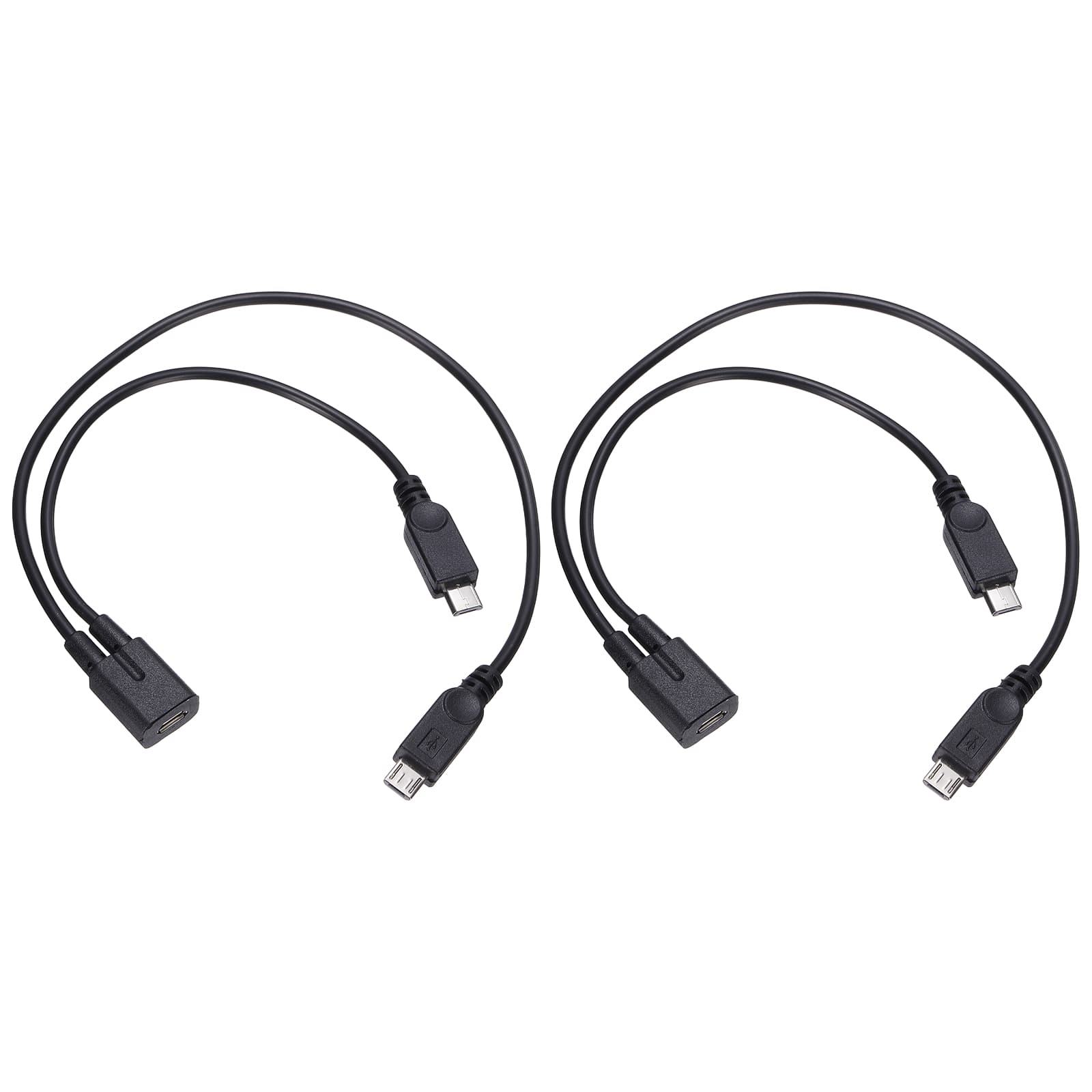 Unique Bargains - 2pcs Micro USB 2-in-1 Splitter Charging Cable Cord 11.8" for Dual Devices - Black
