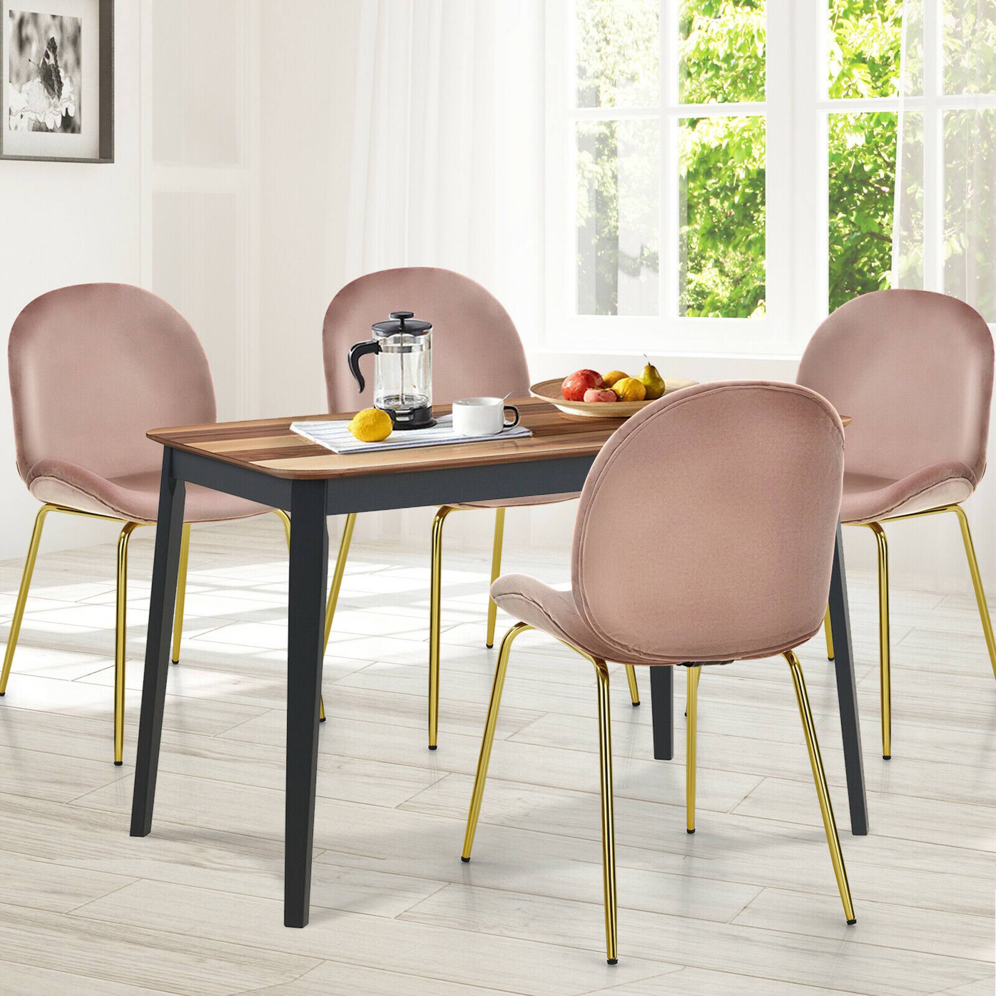 Alt View 2. Gymax - Gymax 4PCS Velvet Dining Chair Accent Leisure Chair Armless Side Chair Pink - Pink.