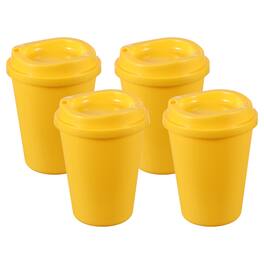 Unique Bargains - 4pcs Reusable Coffee Cups with Lids, 12oz Travel Mugs Spill Proof for Hot and Cold Drinks Juice Tea - Yellow