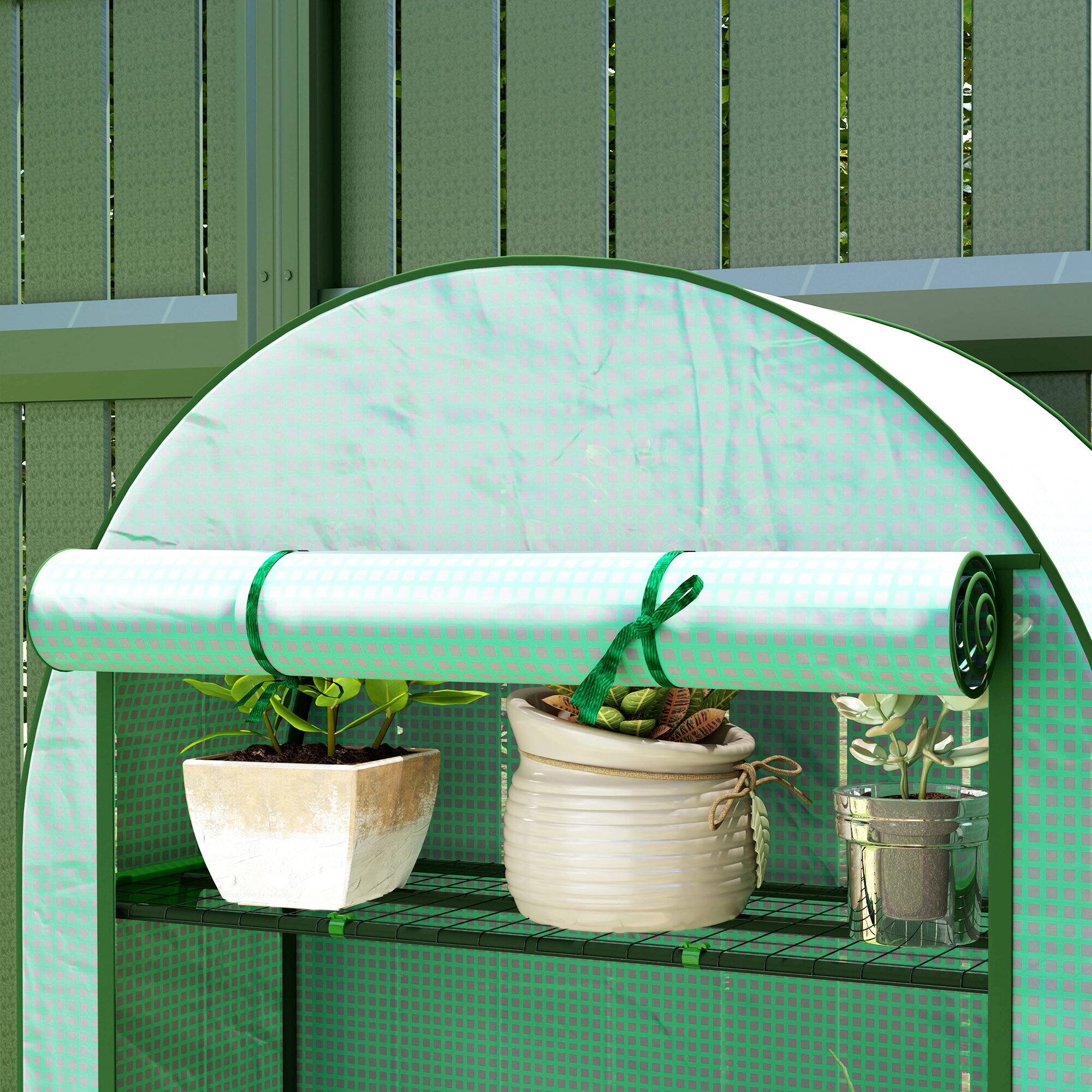 Alt View 7. Outsunny - 4 Tier Mini Greenhouse, 41.3" x 17.7" x 63" Portable Greenhouse with Roll-Up Door and PE Cover.