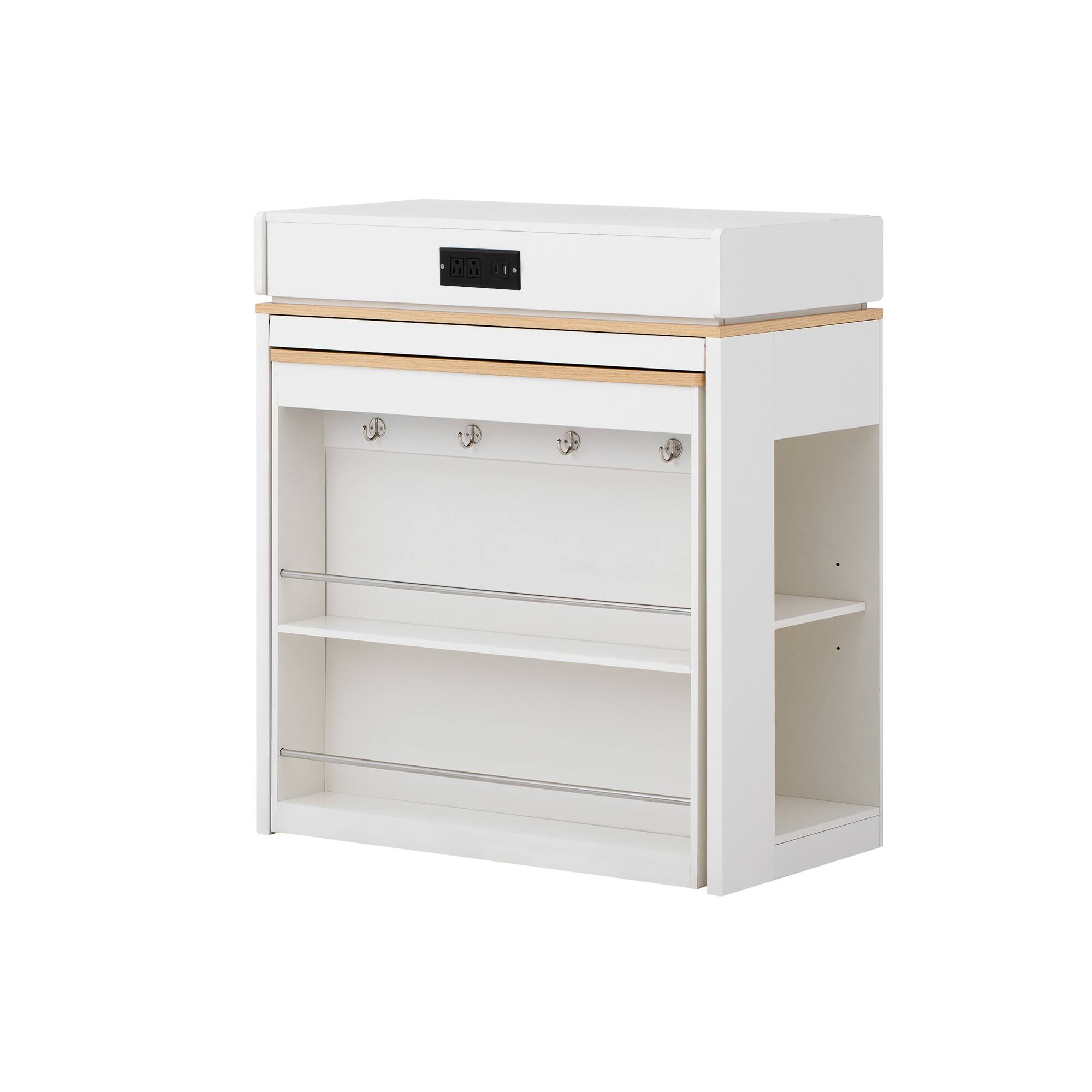 Left. Forest'nSky - White Sideboard Buffet Cabinet Extendable Dining Table with Folding Tabletop,Drawers and Power Outlet - White.