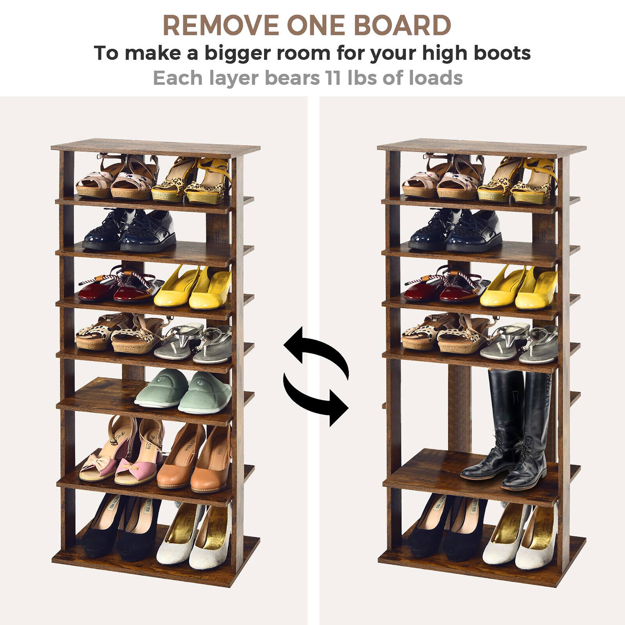 REMOVE ONE BOARD  
To make a bigger room for your high boots  
Each layer bears 11 lbs of loads