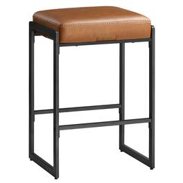 Songmics Home - Bar Stool, Counter Height Bar Stool, Synthetic Leather with Stitching, Mid-Century Modern Counter Barstool, 26-Inch Tall - Caramel