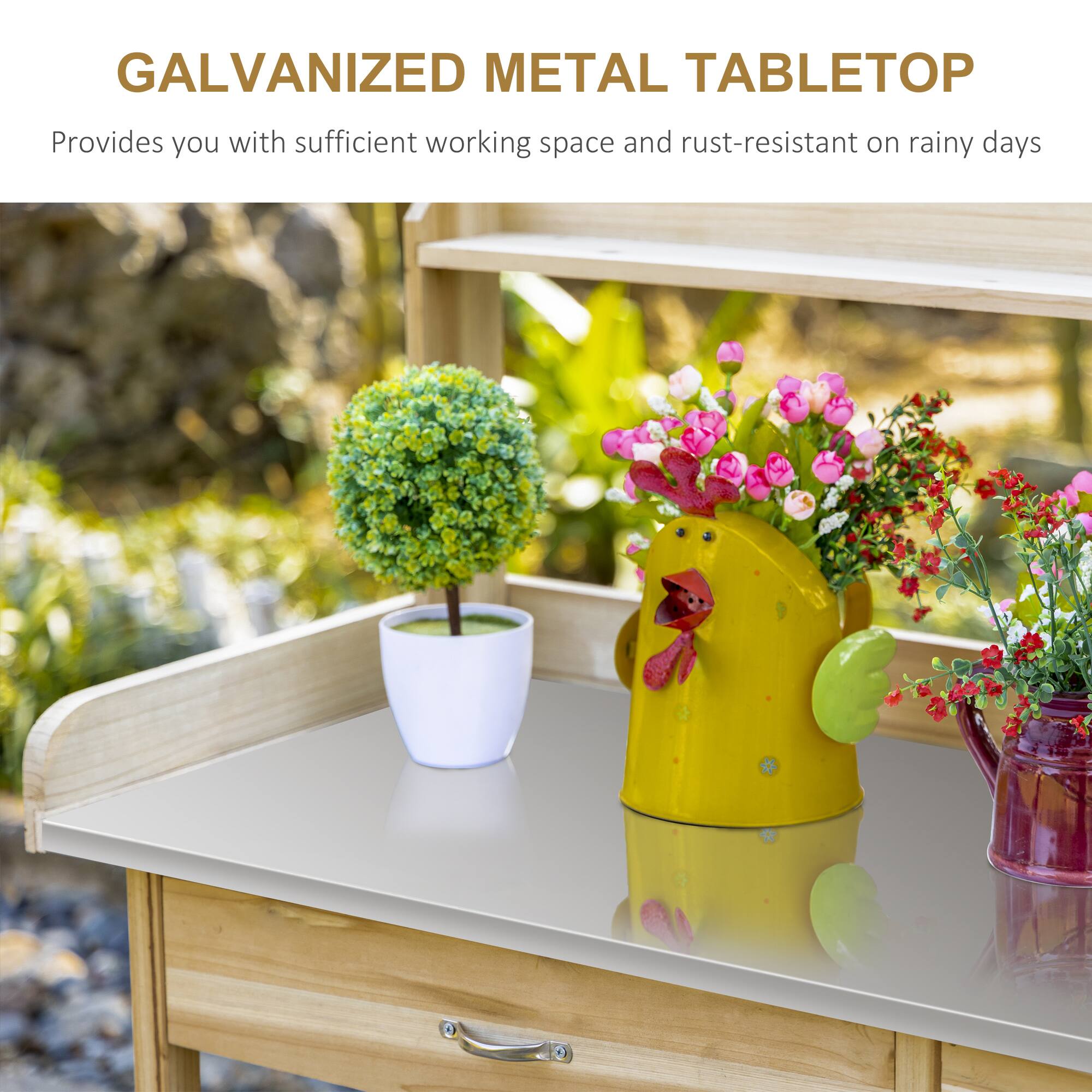 GALVANIZED METAL TABLETOP
Provides you with sufficient working space and rust-resistant on rainy days