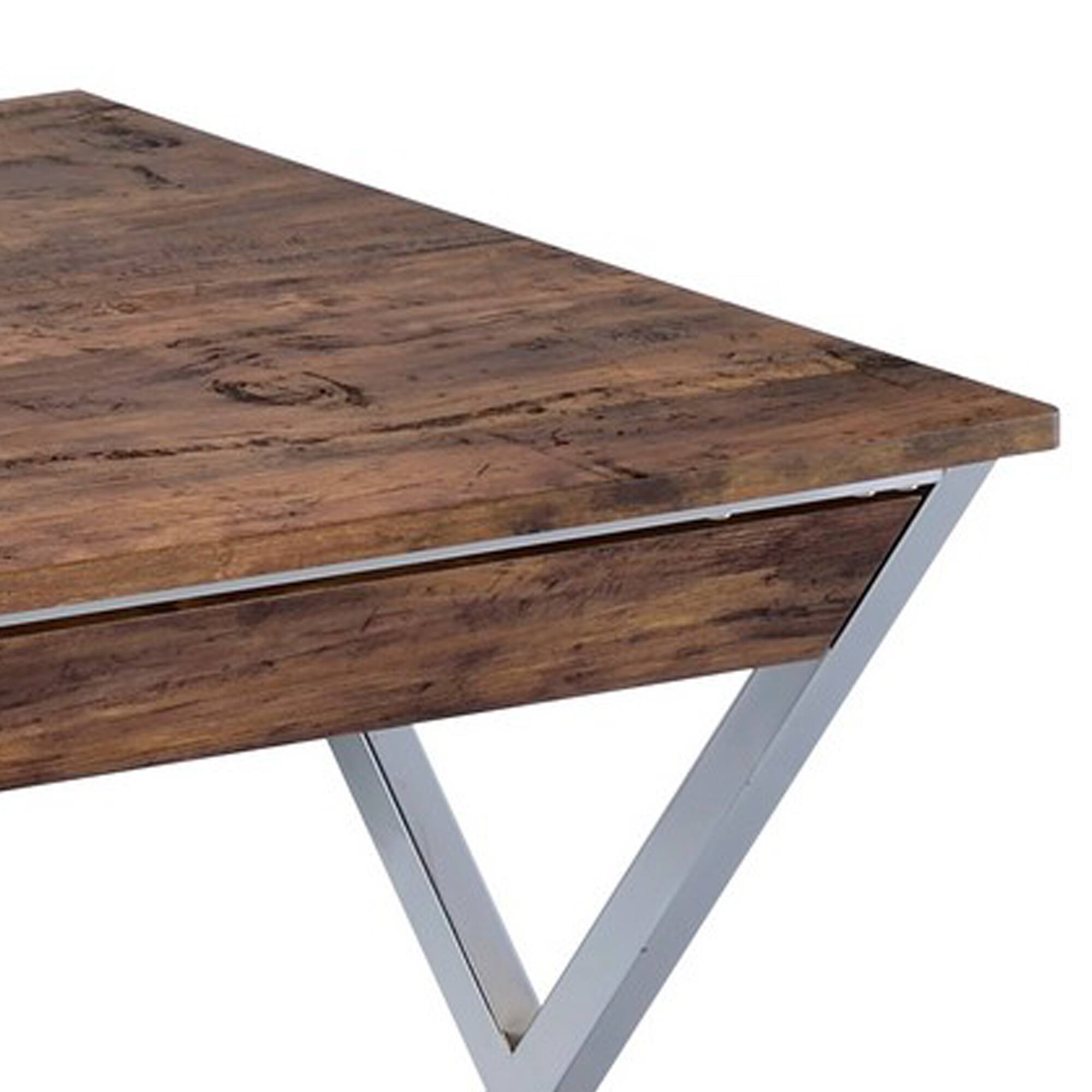 Angle. Manhattan Lane - 36 Inch Modern Office Desk, 2 Drawers, X Shape Frame, Wood, Oak, Chrome - Brown and Chrome.