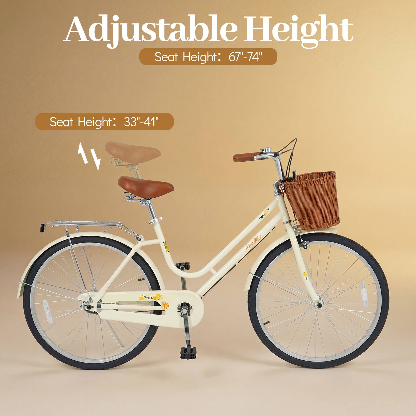 Adjustable Height Seat Height: 67"-74"  
Seat Height: 33"-41"