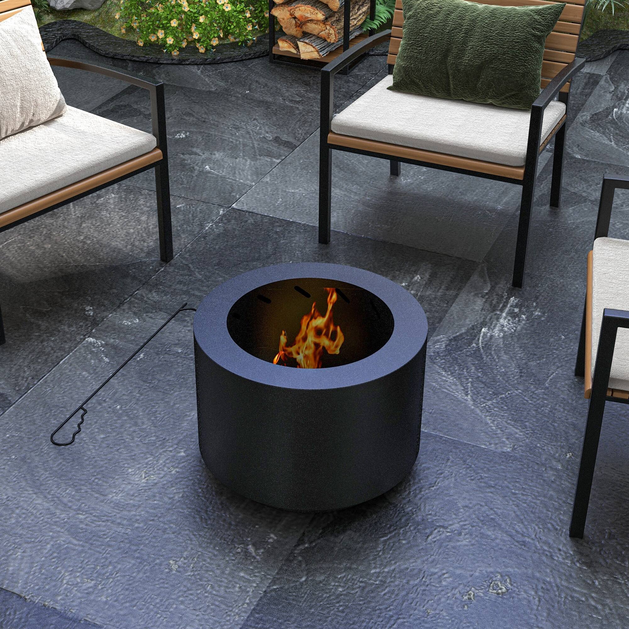 Alt View 4. Outsunny - Outsunny Smokeless Fire Pit, 19" Portable Wood Burning Firepit with Poker - Black.