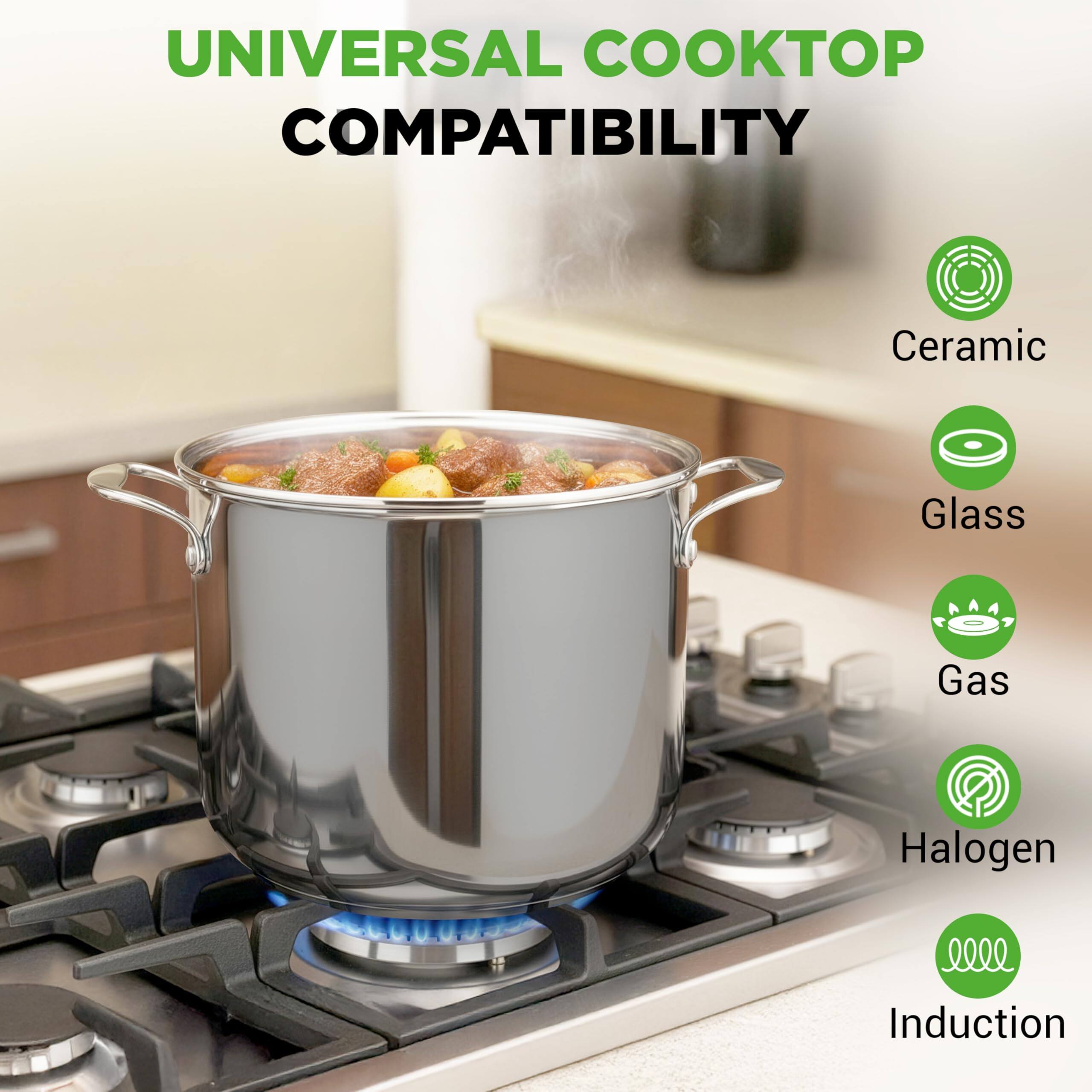 UNIVERSAL COOKTOP COMPATIBILITY  
Ceramic  
Glass  
Gas  
Halogen  
Induction
