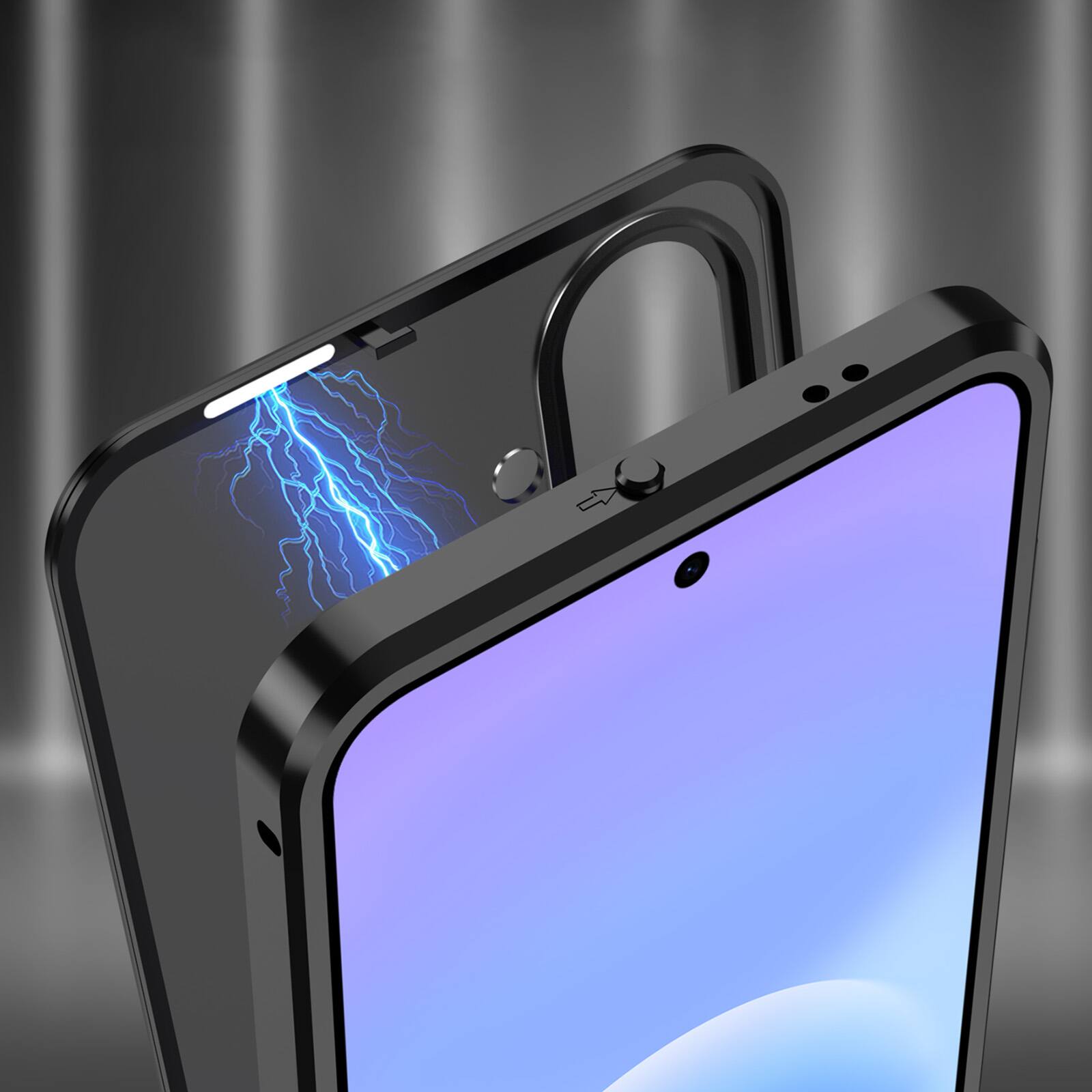 Alt View 2. Dteck - Magnetic Aluminum Bumper Case for Samsung Galaxy A37 5G, Slim Shockproof Translucent Matte Phone Cover with Buckle Lock - Silver.