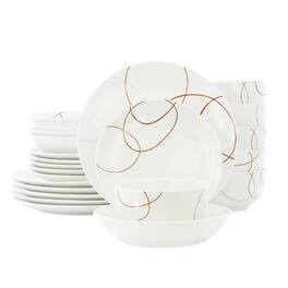 Elama - Sydney 24 Piece Porcelain Double Bowl Dinnerware Set, Service for 6 - White and Brown