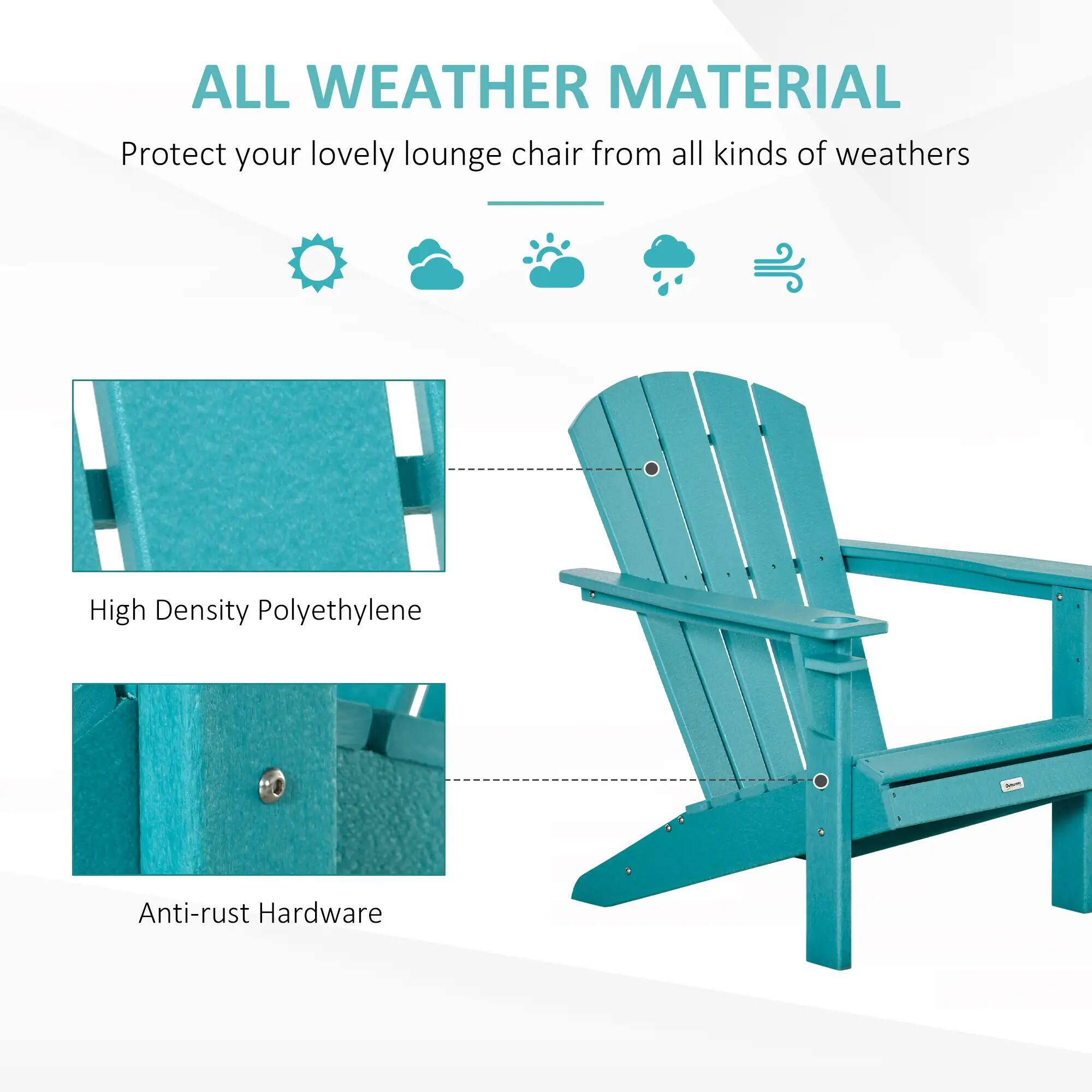 ALL WEATHER MATERIAL

Protect your lovely lounge chair from all kinds of weathers

- High Density Polyethylene
- Anti-rust Hardware