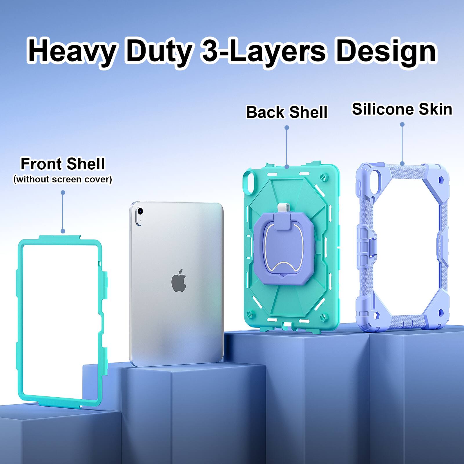 Heavy Duty 3-Layers Design  
Back Shell  
Silicone Skin  
Front Shell (without screen cover)