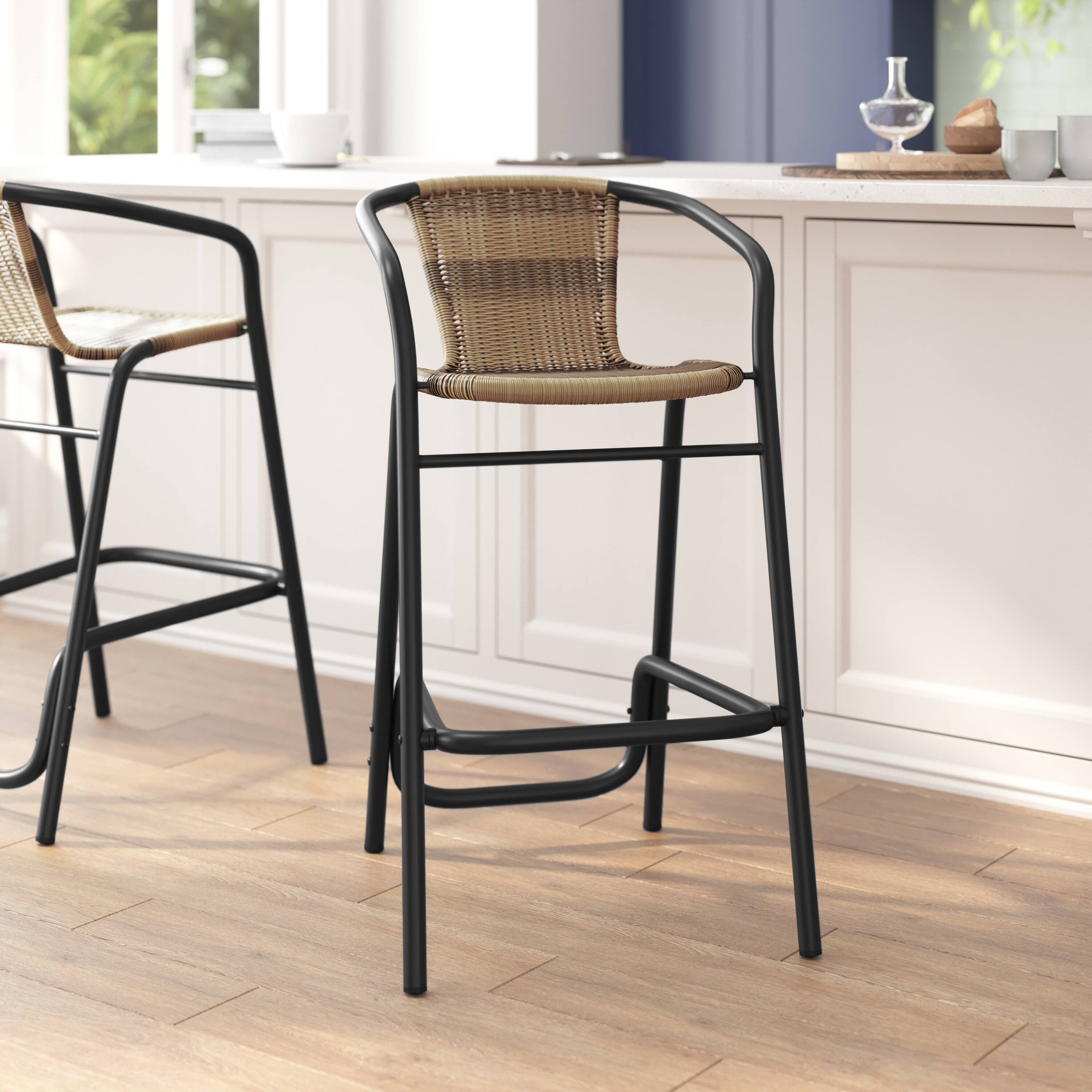 Alt View 2. Flash Furniture - Lila Commercial Grade Indoor-Outdoor PE Rattan Restaurant Barstool with Black Aluminum Frame and Footrest in Medium Brow - Brown.