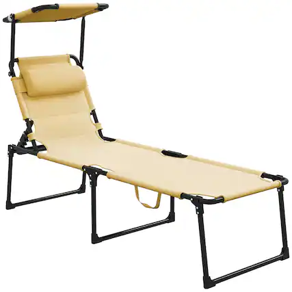 Front. Outsunny - Outdoor Lounge Chair, Adjustable Backrest Folding Chaise Lounge, Cushioned Tanning Chair - Cream White.