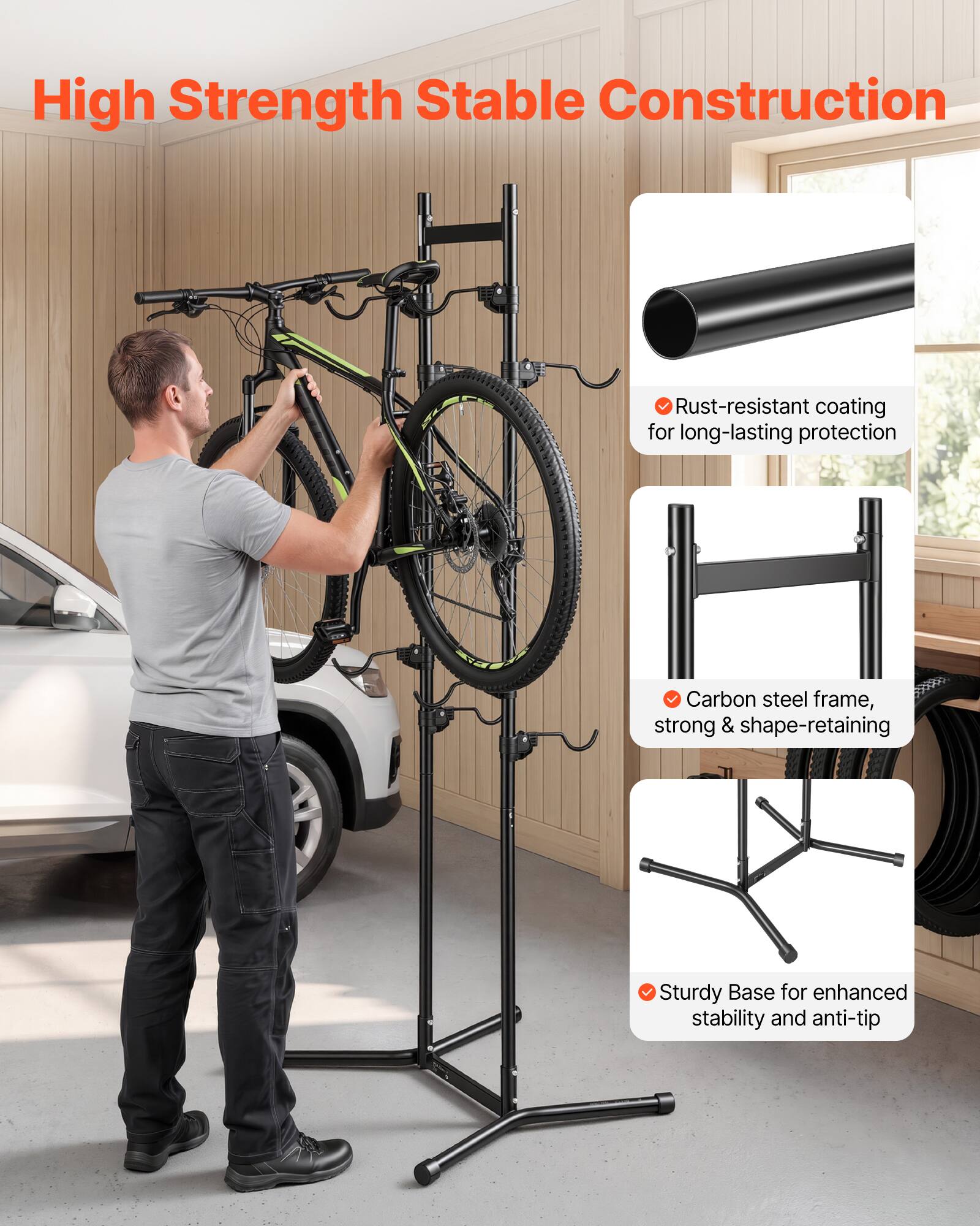 High Strength Stable Construction  
- Rust-resistant coating for long-lasting protection  
- Carbon steel frame, strong & shape-retaining  
- Sturdy Base for enhanced stability and anti-tip