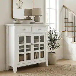 Simpli Home - Acadian Solid Wood 36 inch Wide Transitional Entryway Hallway Storage Cabinet - White