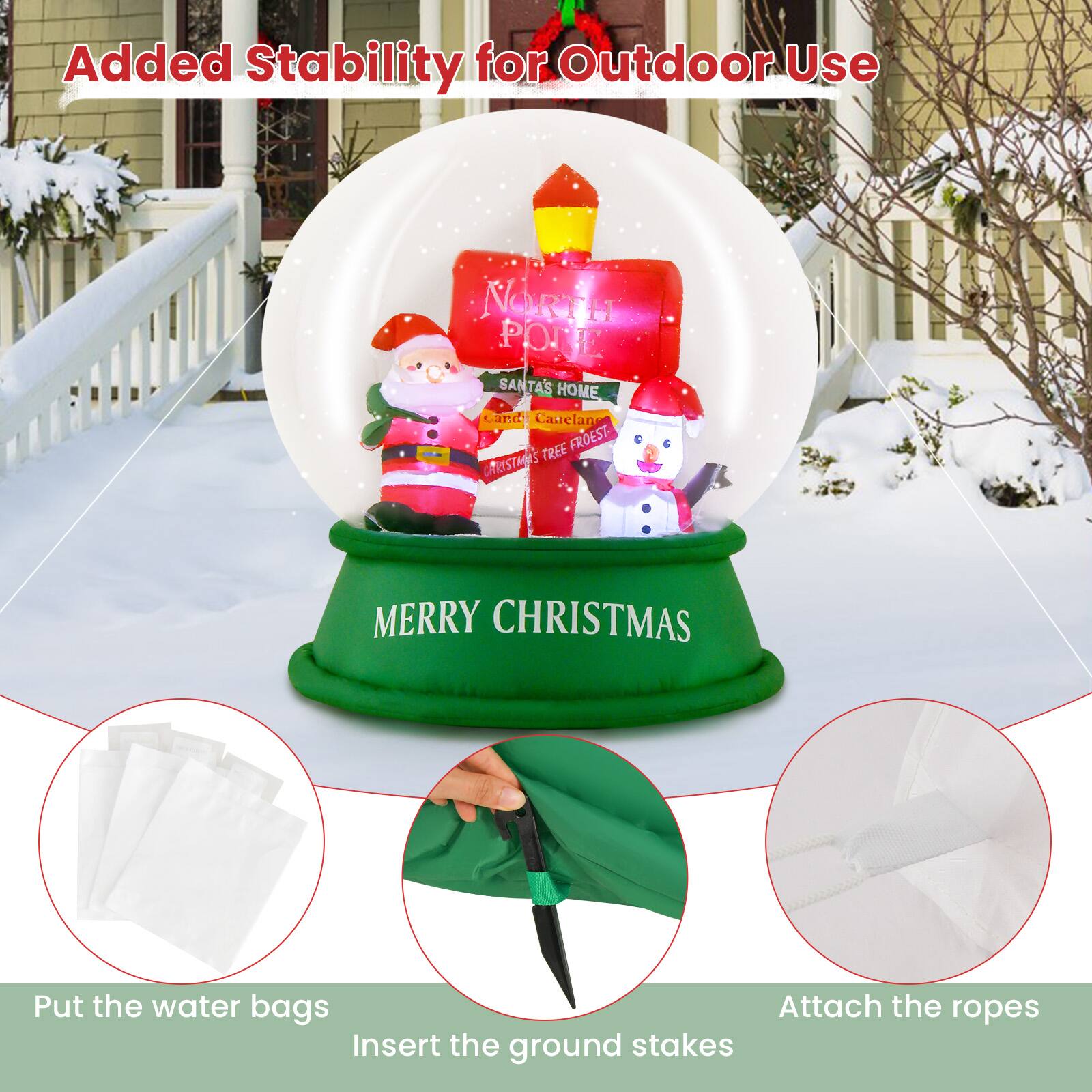 Added Stability for Outdoor Use Merry Christmas Santa's Home Cane Canelan Tree Frost.