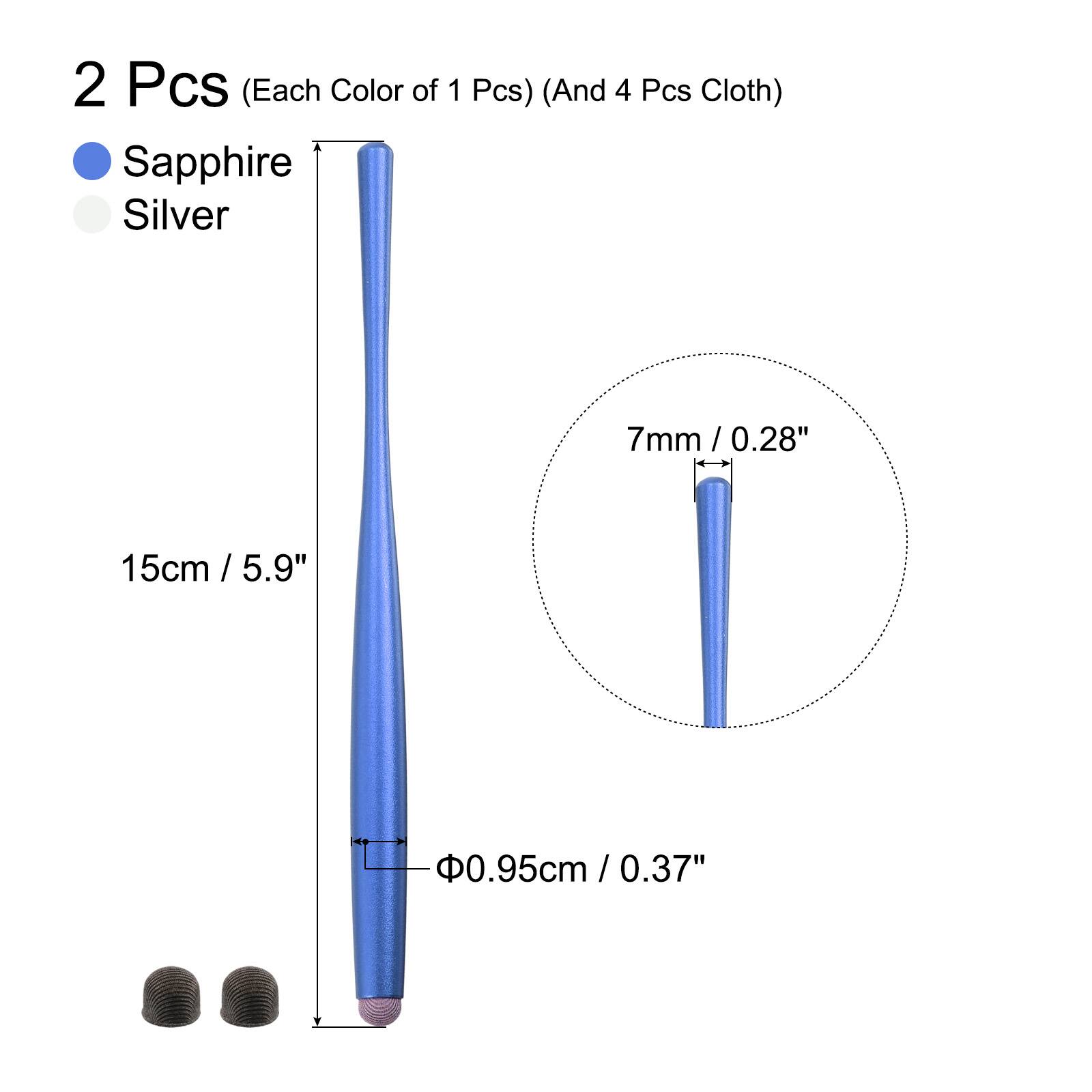 2 Pcs (Each Color of 1 Pcs) (And 4 Pcs Cloth)  
Sapphire Silver  
7mm / 0.28"  
15cm / 5.9"  
Φ0.95cm / 0.37"