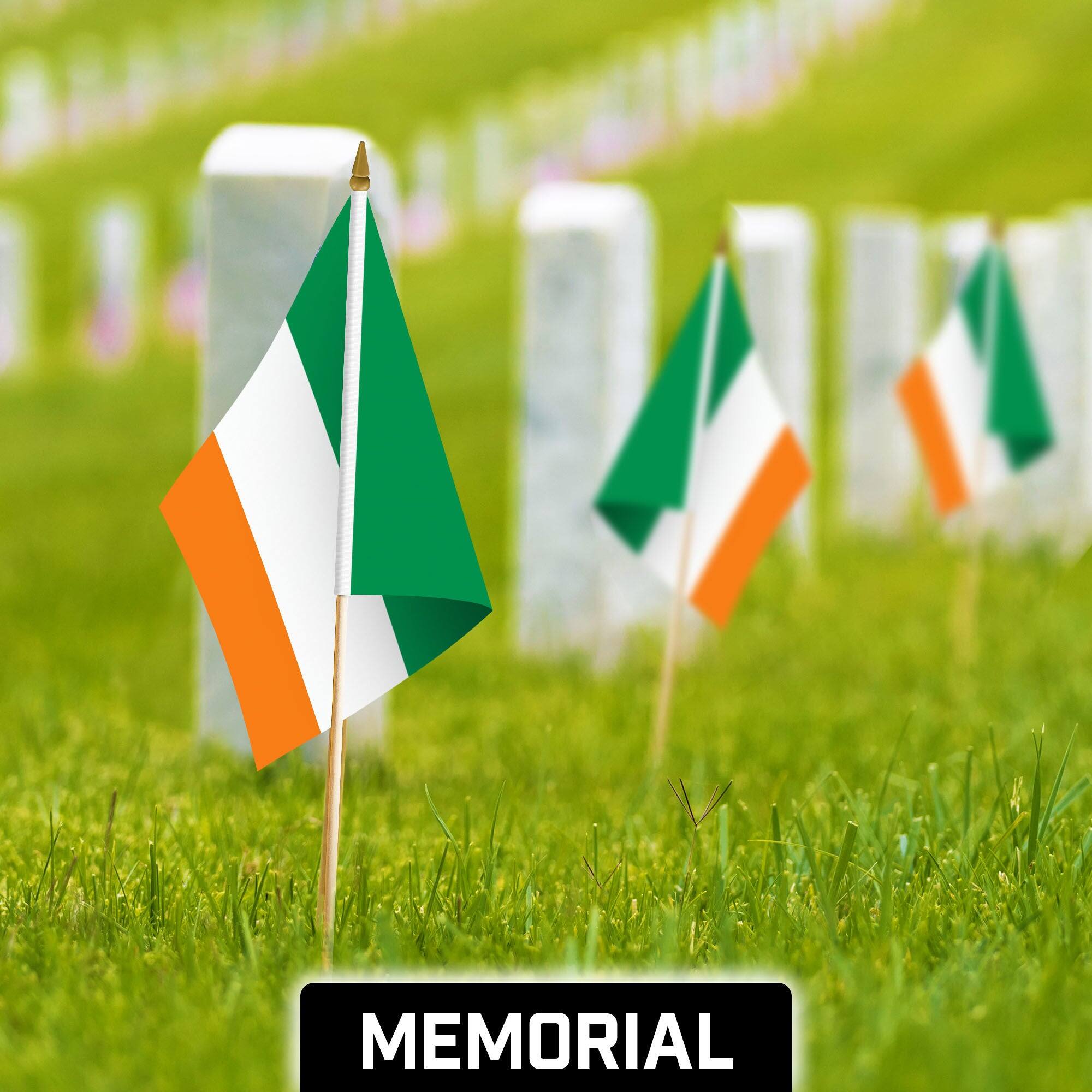 Back. G128 - 30-Pack Handheld Ireland Flags 12x18 in - Assorted Colors.