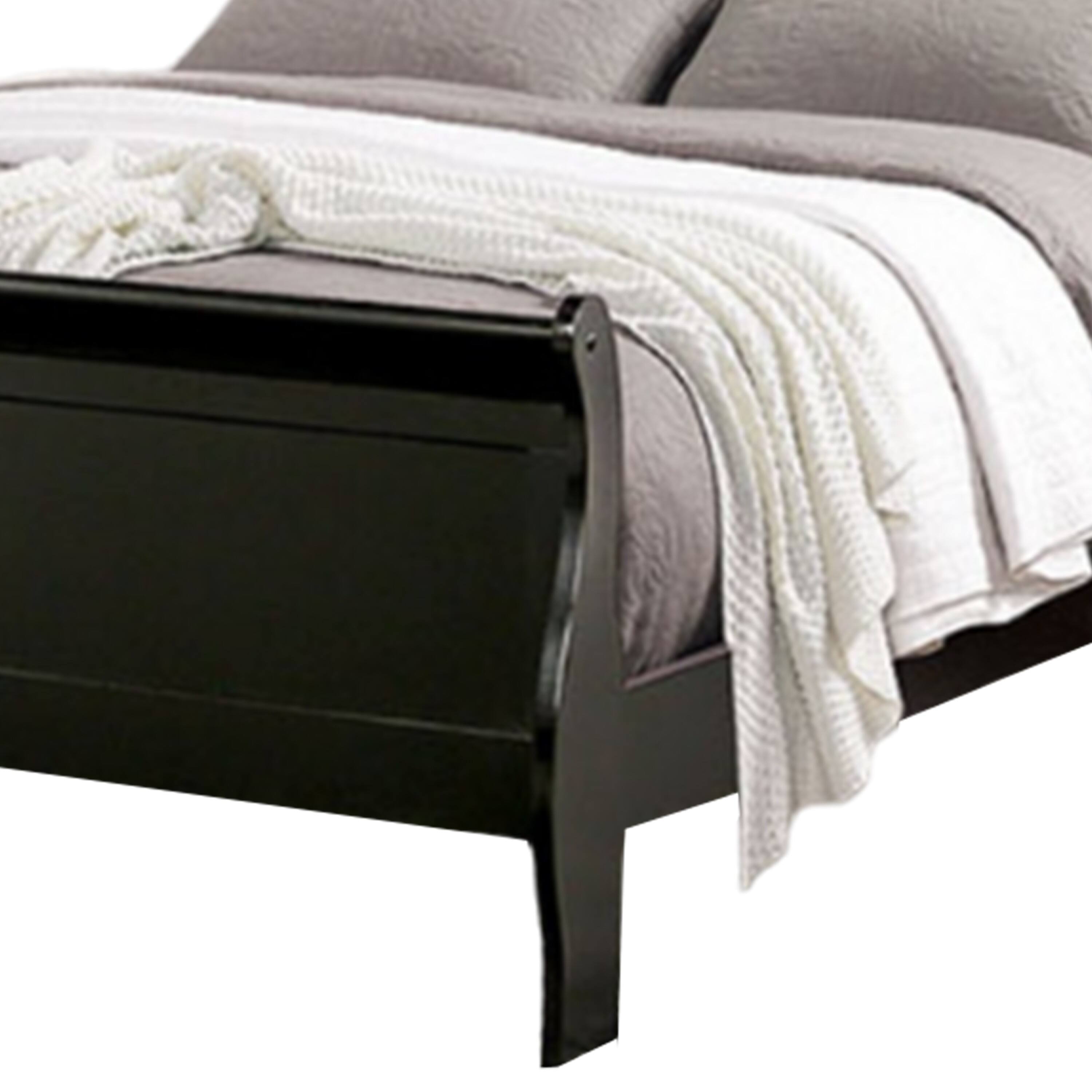 Alt View 2. Manhattan Lane - Ryla Queen Size Bed, Classic Sleigh Panel Headboard, Black Solid Wood - Black.