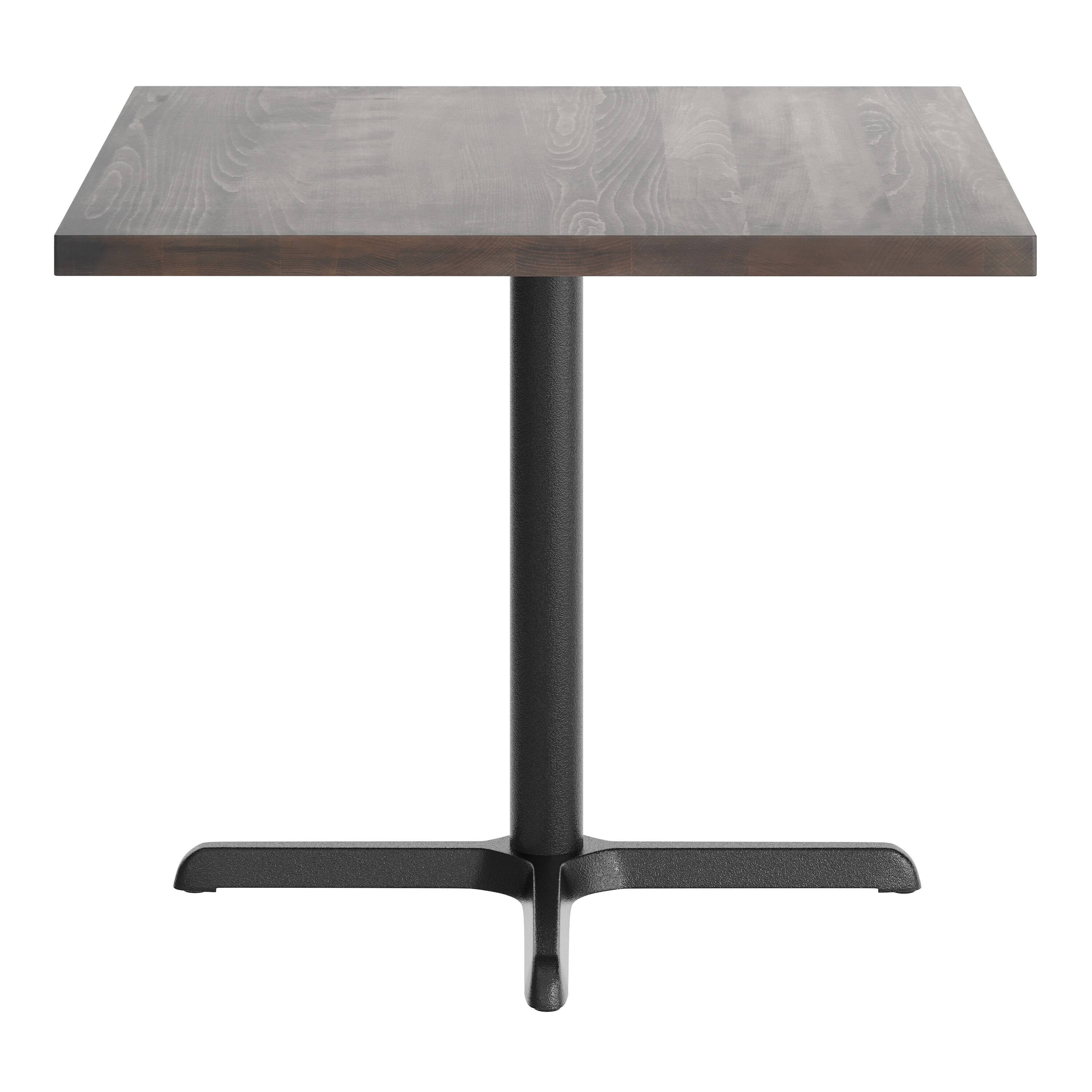 Angle. Flash Furniture - Bennett 36" Square Solid Wood Commercial Indoor Tabletop in Dark Brown with 30" x 30" Dining Height Rust-Resistant Black - Brown.