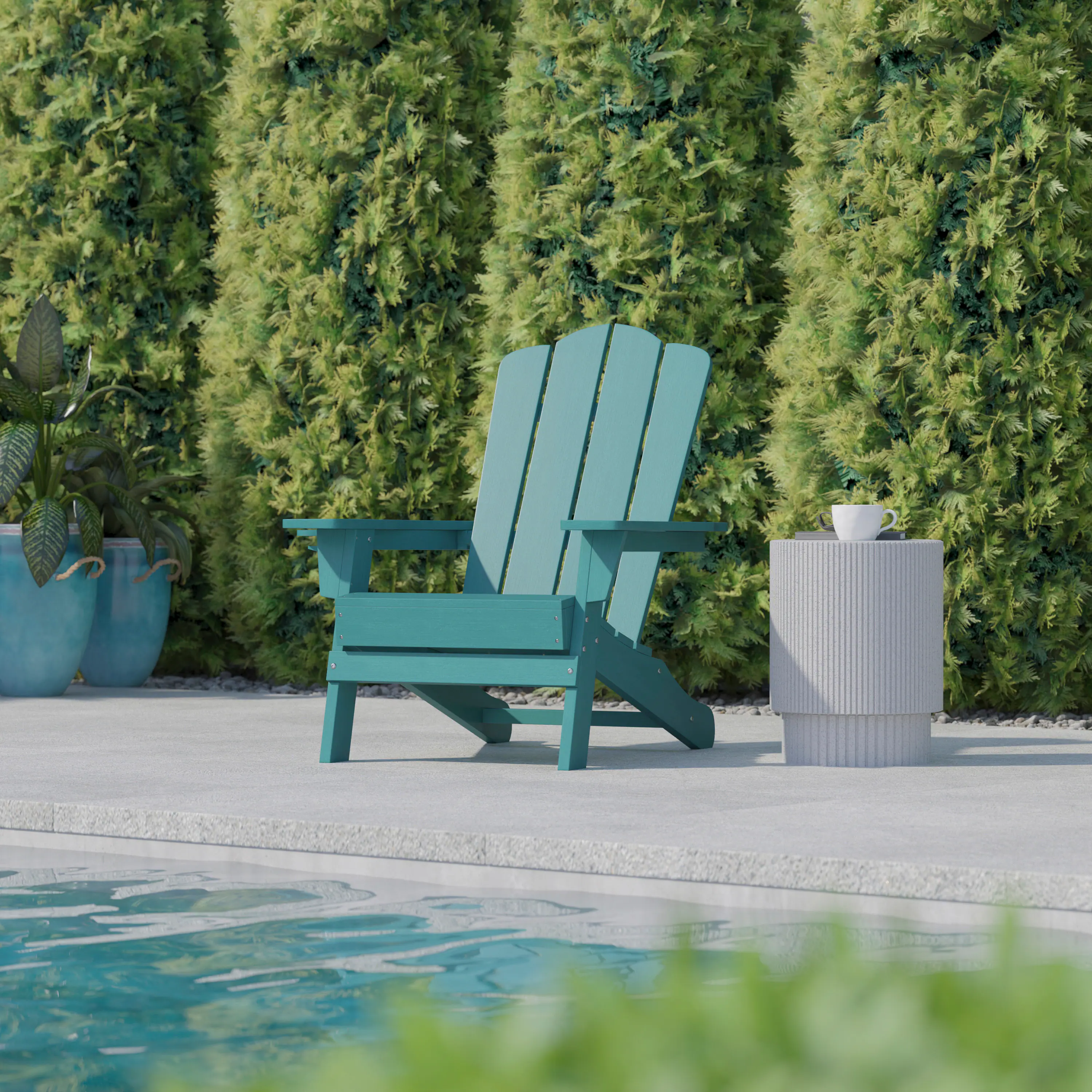 Alt View 2. Flash Furniture - Newport Adirondack Chair with Cup Holder, Weather Resistant HDPE Adirondack Chair in Blue - Blue.
