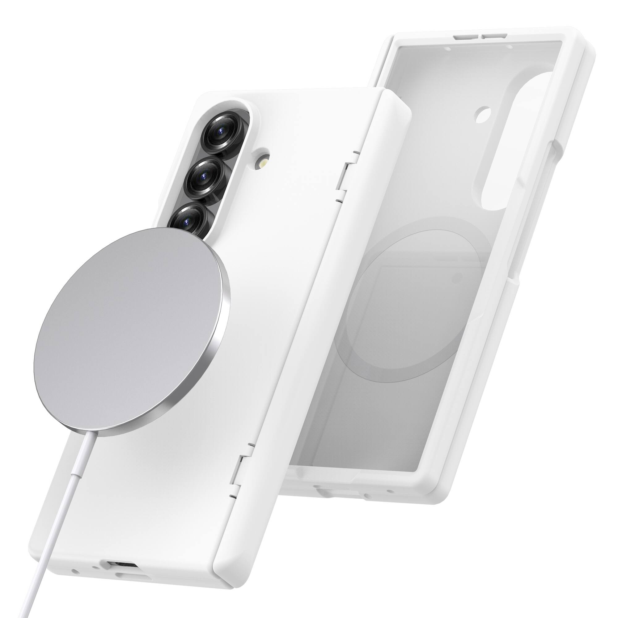 Angle. Dteck - Magnetic for Samsung Galaxy Z Fold8 Ultra Case with Screen Protector,Compatible with MagSafe,Full Body Hinge Protection - White.