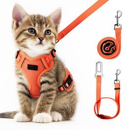 Paradigms Interiors - Cat Harness And Leash For Walking Car Escape Proof Soft Vest Harnesses Cats Easy Control Breathable - Orange-XS (4-6lb)