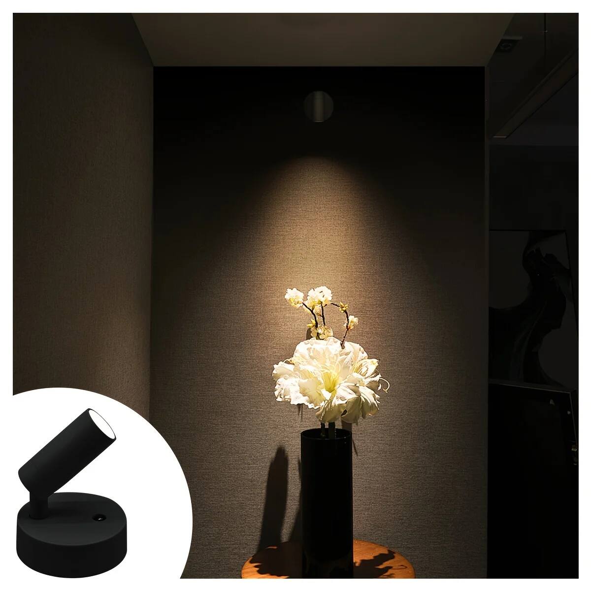 Angle. Luckbyte - Ultra-Compact LED Spotlight Set of 2 Black, 4.3" Mini Reading Light , 3 Color Modes & Touch Dimmable.