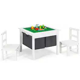 Gymax - 2-in-1 Kids Activity Table & 2 Chairs Set w/Storage Building Block Table - White
