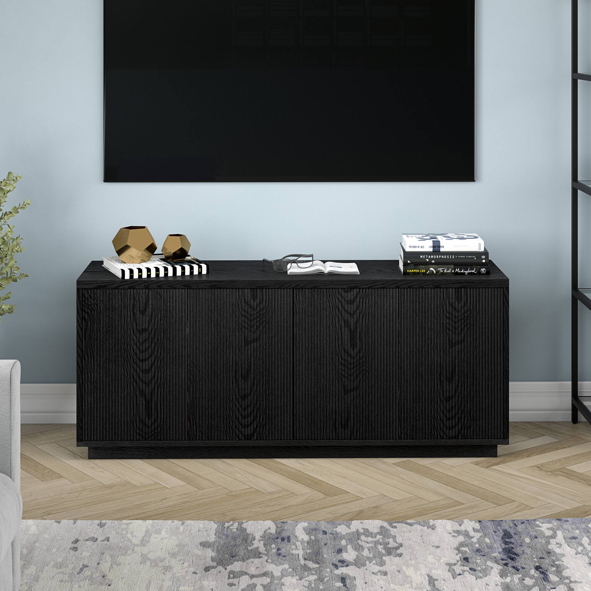 Alt View 1. Hudson&Canal - Hanson TV Stand Fits Most TVs up to 65 inches - Black Grain.