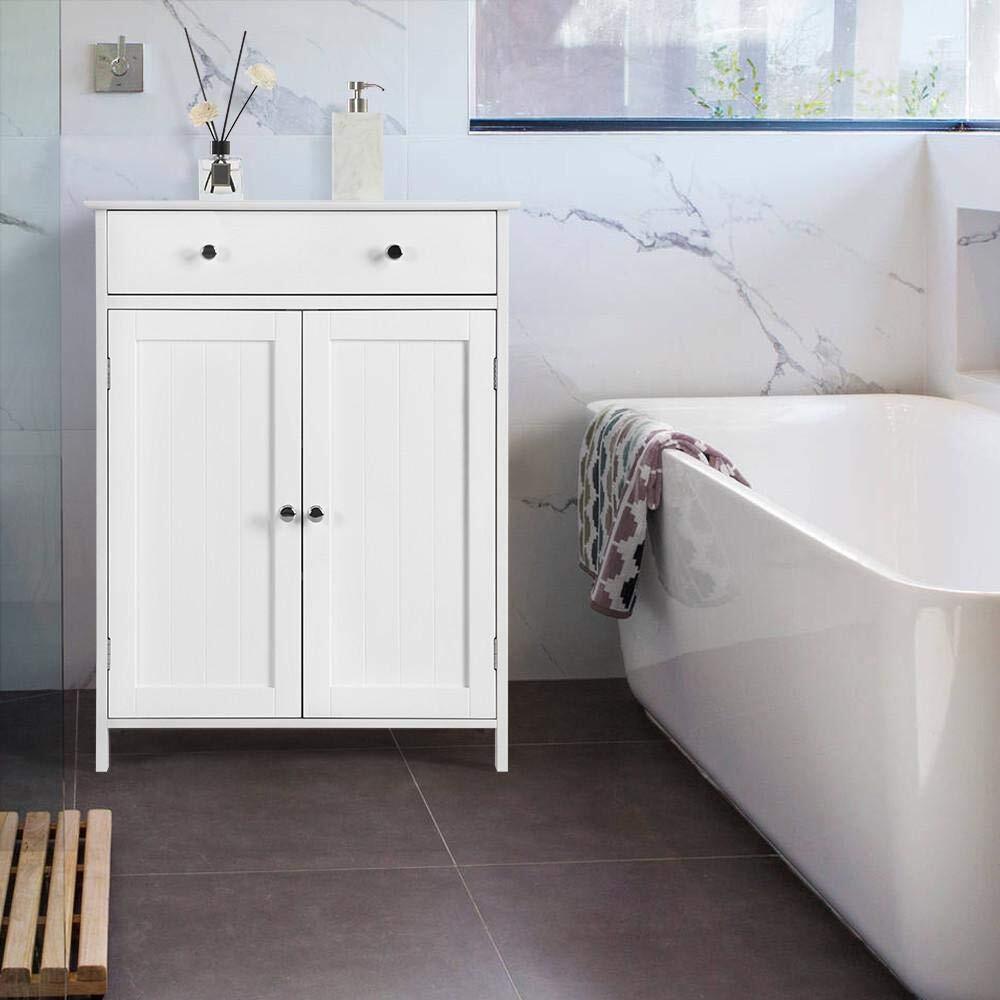 Alt View 7. Winado - Wooden Bathroom Floor Cabinet Storage Cupboard W/ Shelves for Home Kitchen - White.