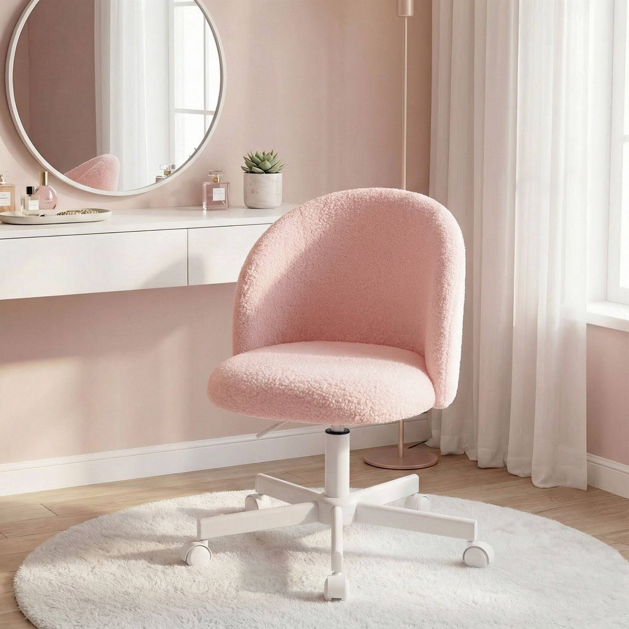 Alt View 2. Neo Chair - Office Vanity Chair with Wheels Comfy Desk Chair for Girls Cute Computer Small Armless Adjustable Height Swivel - Pink.
