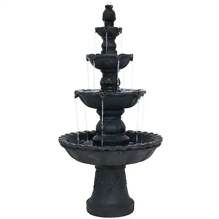 Front. Sunnydaze - Pineapple Resin Outdoor 4-Tier Water Fountain - Black.