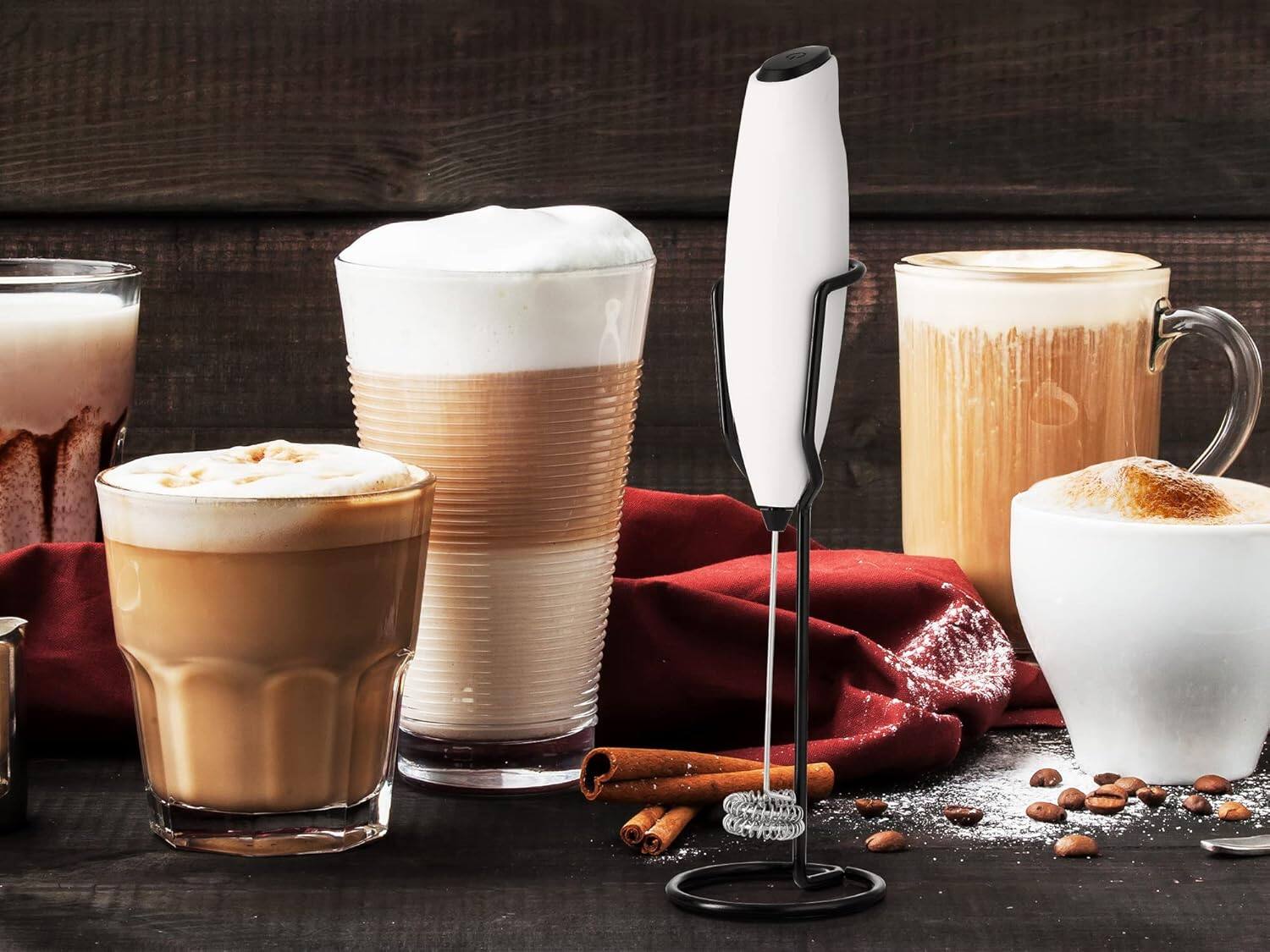 Back. Zulay Kitchen - Zulay Kitchen Powerful Double Whisk Milk Frother Handheld - Foam Maker With Stand - Exec White w Black Stand.