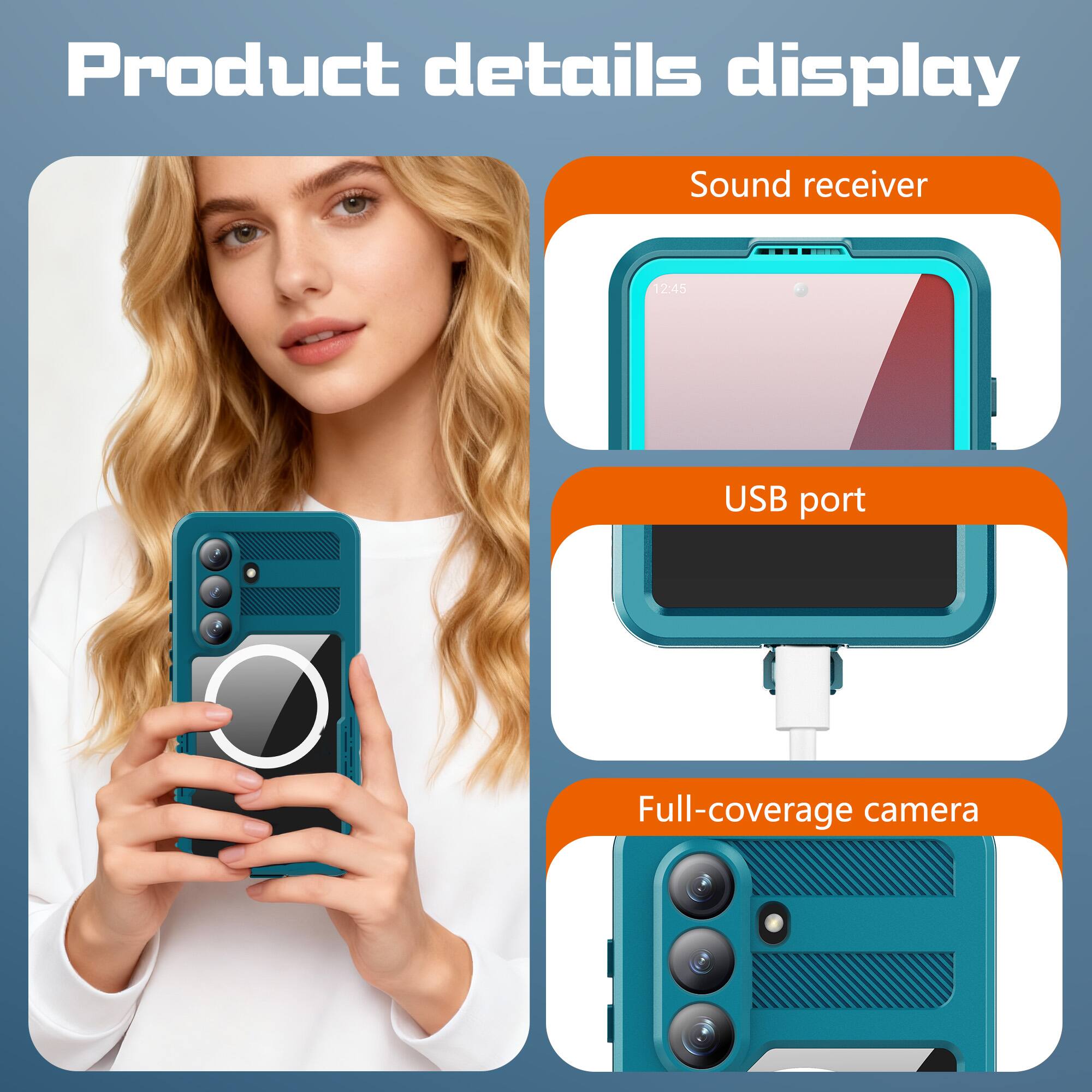 Product details display

- Sound receiver
- USB port
- Full-coverage camera