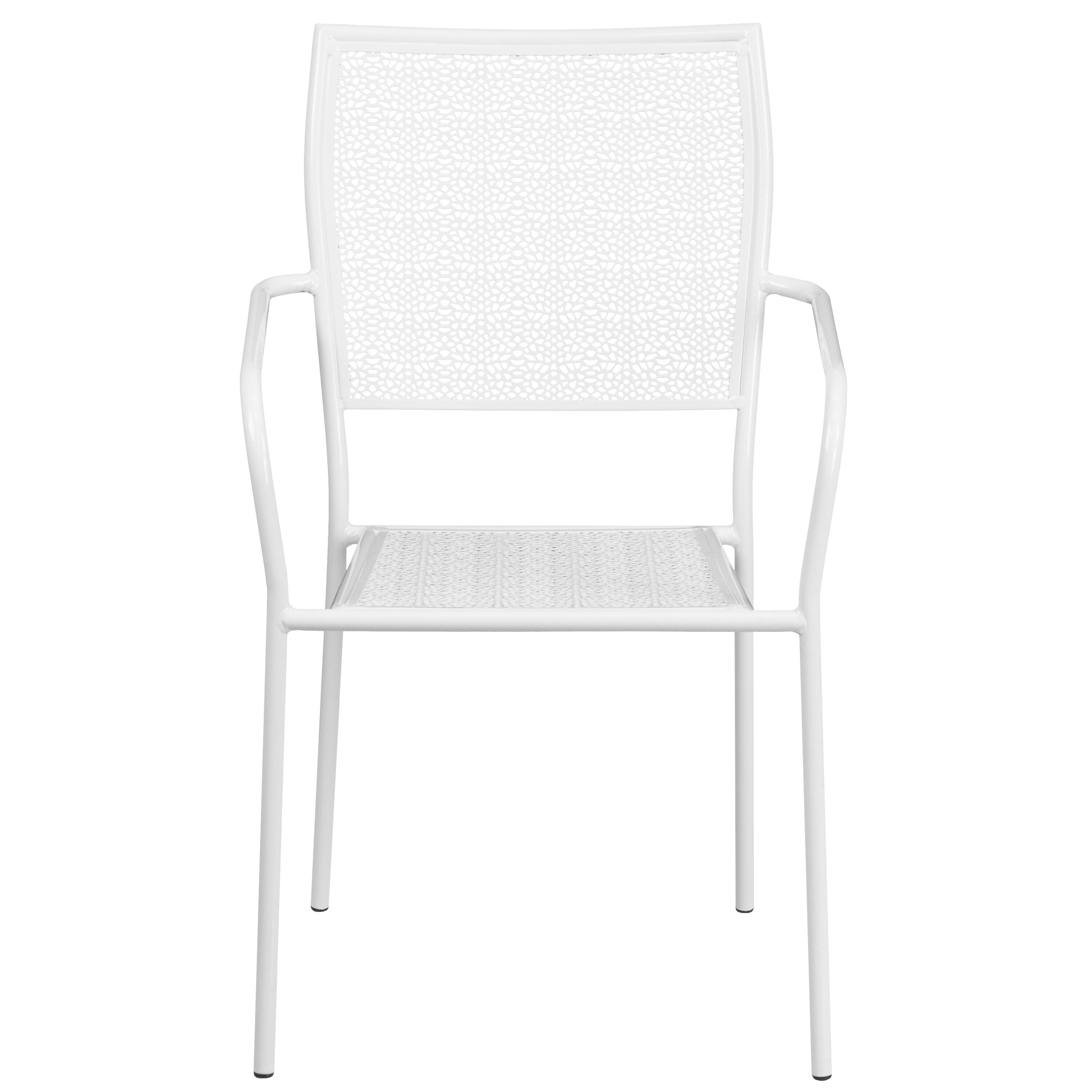 Alt View 7. Emma + Oliver - Commercial Grade Colorful Metal Patio Arm Chair with Square Back - White.