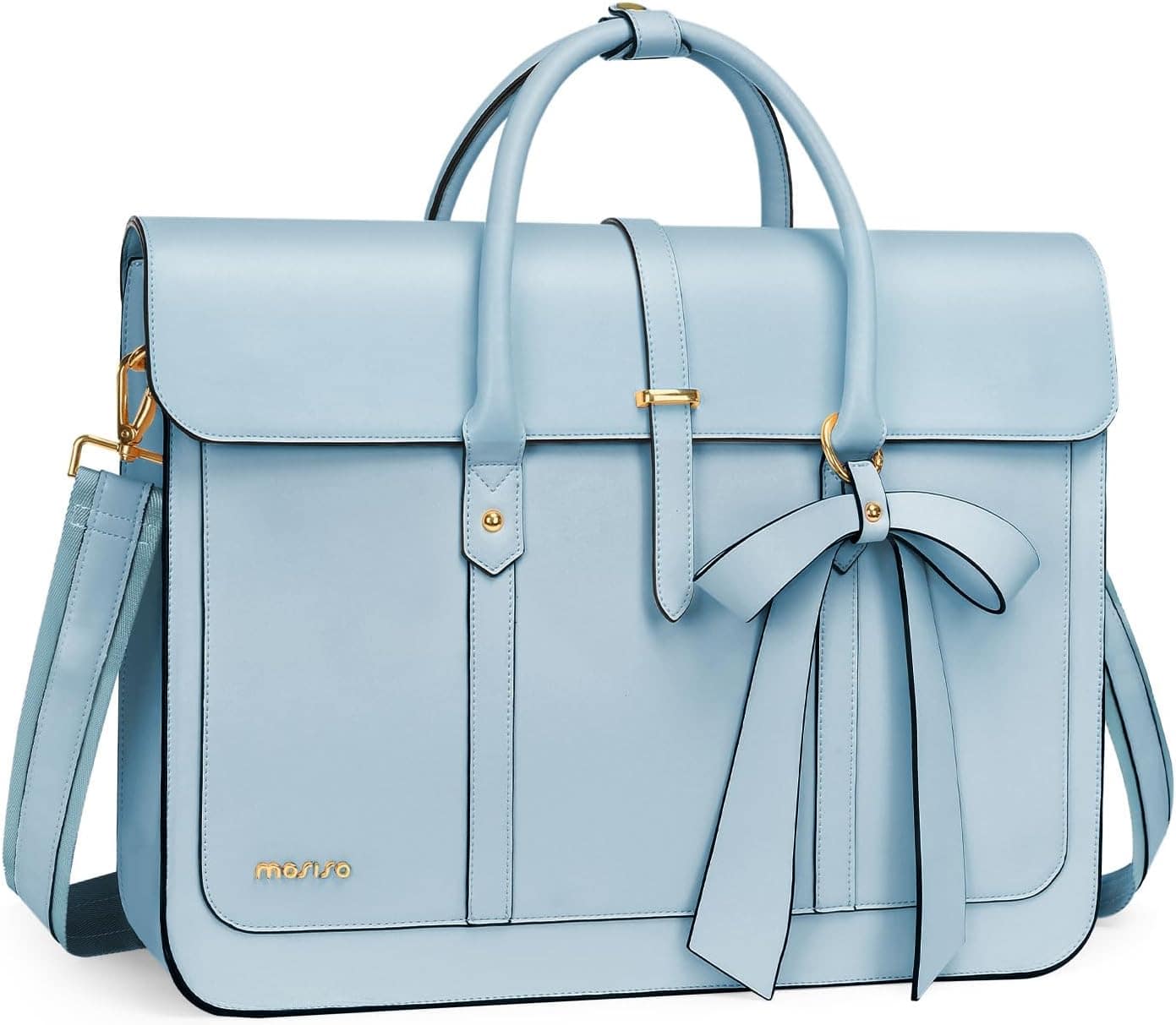 mosiso - Laptop Bag for Women 15-15.6 inch PU Leather Laptop Shoulder Bags Convertible Backpack Casual Handbag Work Computer Bag - Air Blue