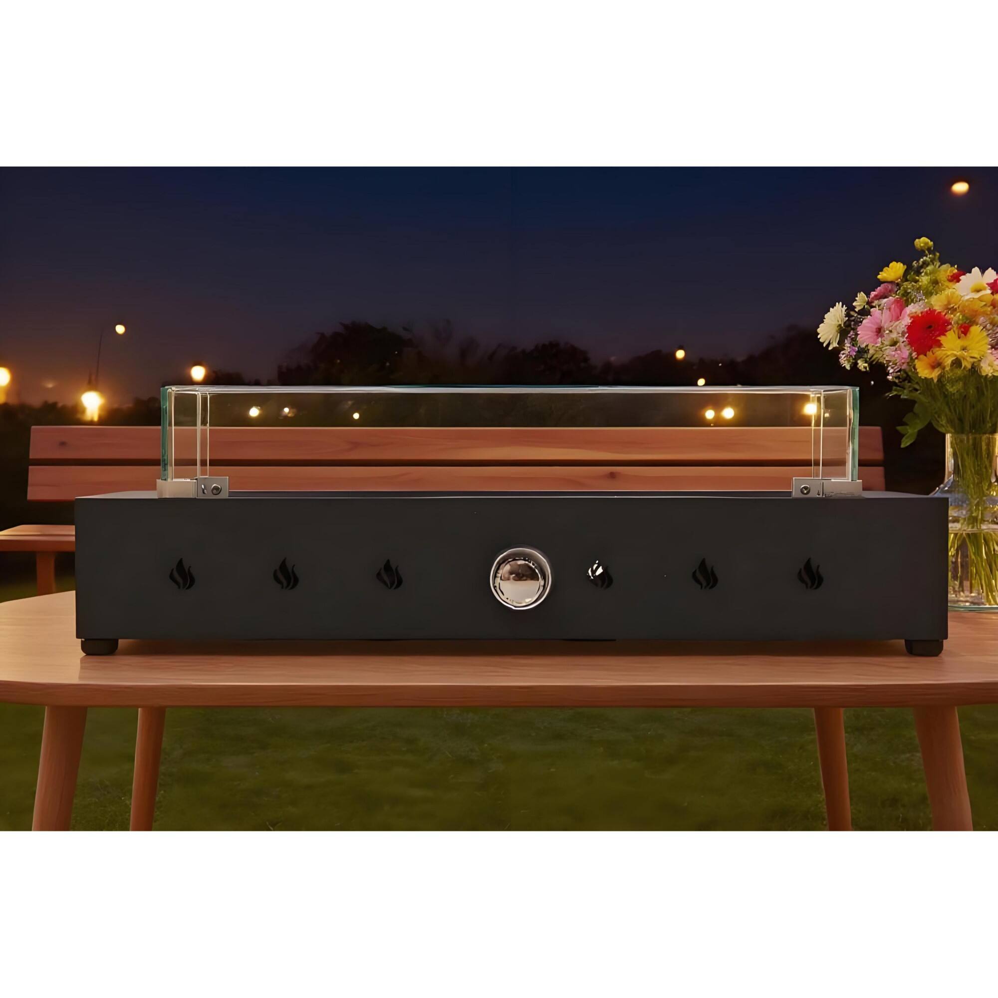 Alt View 4. Boyel Living - 28 Inch Rectangular Propane Fire Pit 40000 BTU Steel Wind Resistant Outdoor Fire Pit Glass Beads Design - Black.