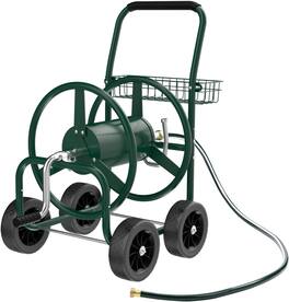 Winado - 250FT 4-Wheel Garden Hose Reel Cart with Storage Basket, Portable Residential Hose Reel Cart, Lawn Watering, for Garden