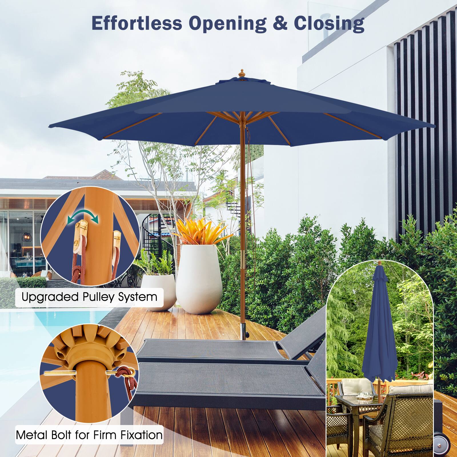 Effortless Opening & Closing, Upgraded Pulley System, Metal Bolt for Firm Fixation