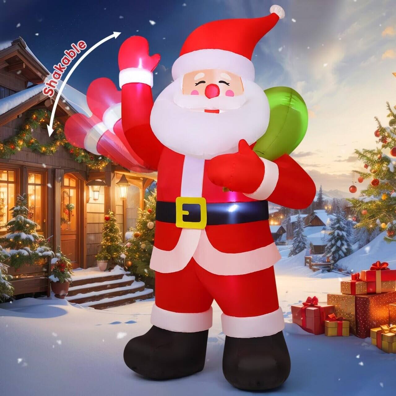Angle. GOOSH Inflatables - GOOSH 9 FT Christmas Inflatables Santa Claus Animated Giant with LED Lights - Red.