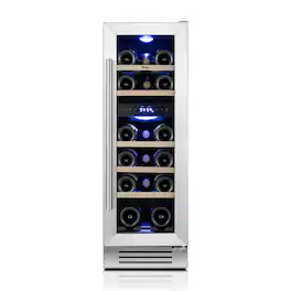 Yeego - 12" Dual Zone Wine Cooler – 17-Bottle Built-in & Freestanding Fridge with 40-65°F Control & Glass Door - Stainless Steel