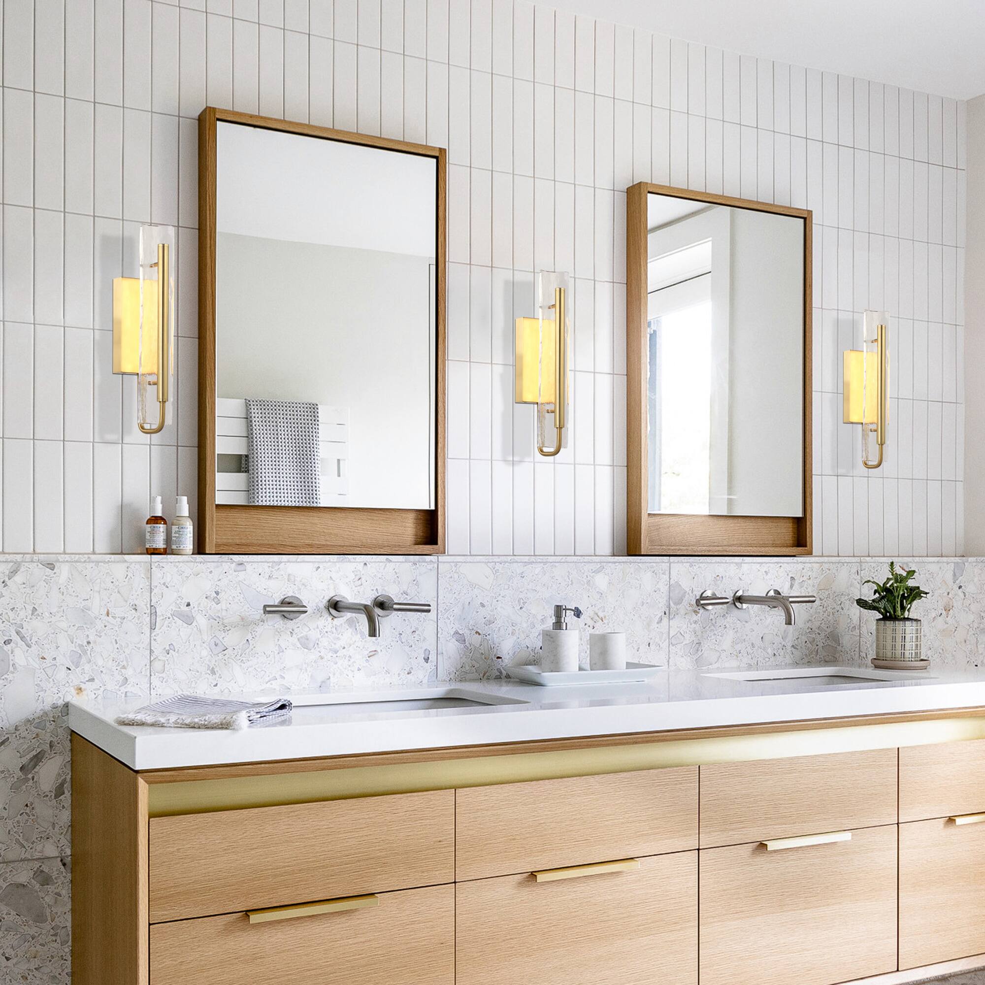 Left. Perimost - Modern 1-Light LED Gold Wall Light with Glass Shade - Gold.