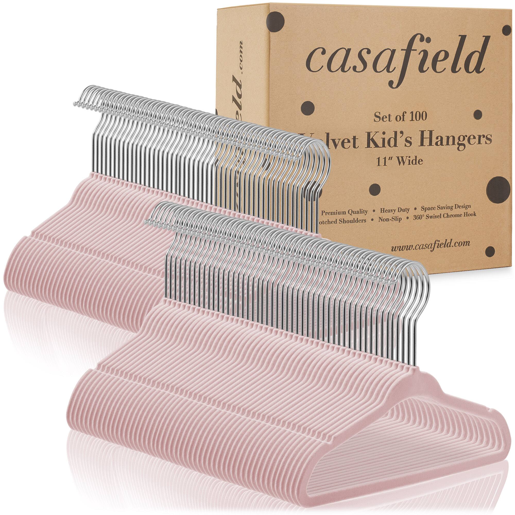 Set of 100 Ivet Kid's Hangers 11" Wide Space Saving Design Premium Quality Heavy Duty Swivel Chrome Hook Non-Slip 300 Stitched Shoulders  
www.casafield.com