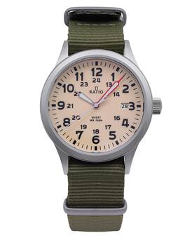 RATIO - Quest Mens Field Watch Sapphire Nylon Strap Quartz RTQ011 100M Lewis And Clark Edition - Green and silver