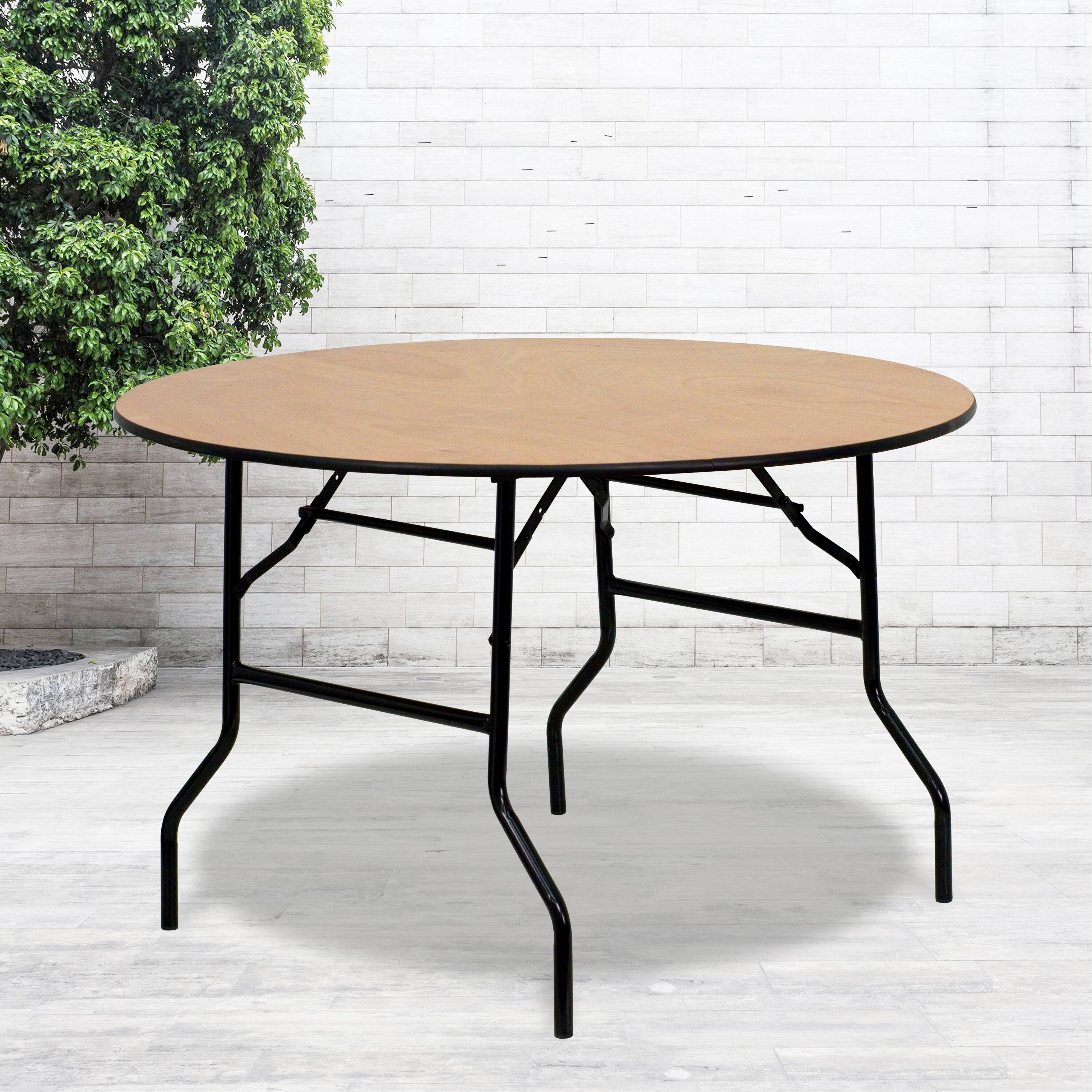 Alt View 11. Alamont Home - 4-Foot Round Wood Folding Banquet Table with Clear Coated Finished Top - Natural.