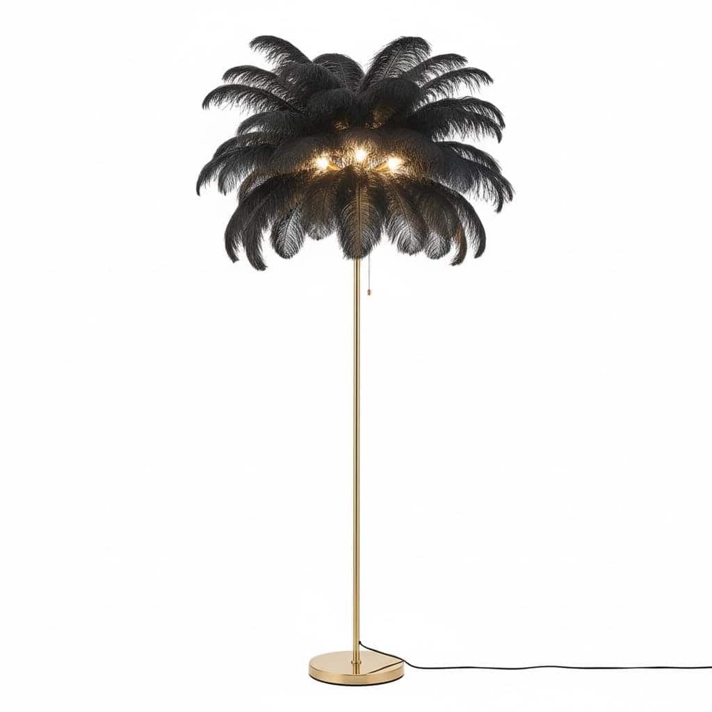 FINEAK - Rose Gold Feather Floor Lamp, Modern Funky Arc Tall Standing Lamp,Bright LED Bulbs Included - Black